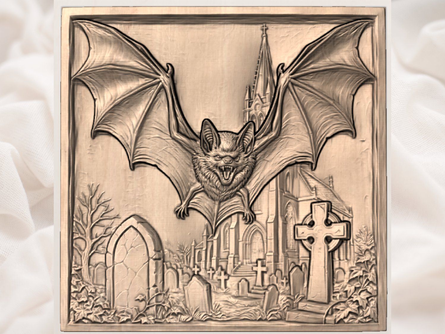 Gothic Bat Graveyard Church CNC Relief STL bas-relief STL — view 4