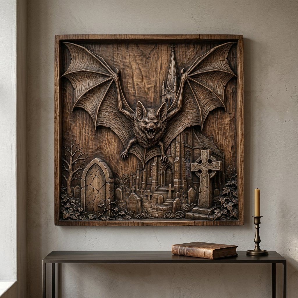 Gothic Bat Graveyard Church CNC Relief STL bas-relief STL — view 6
