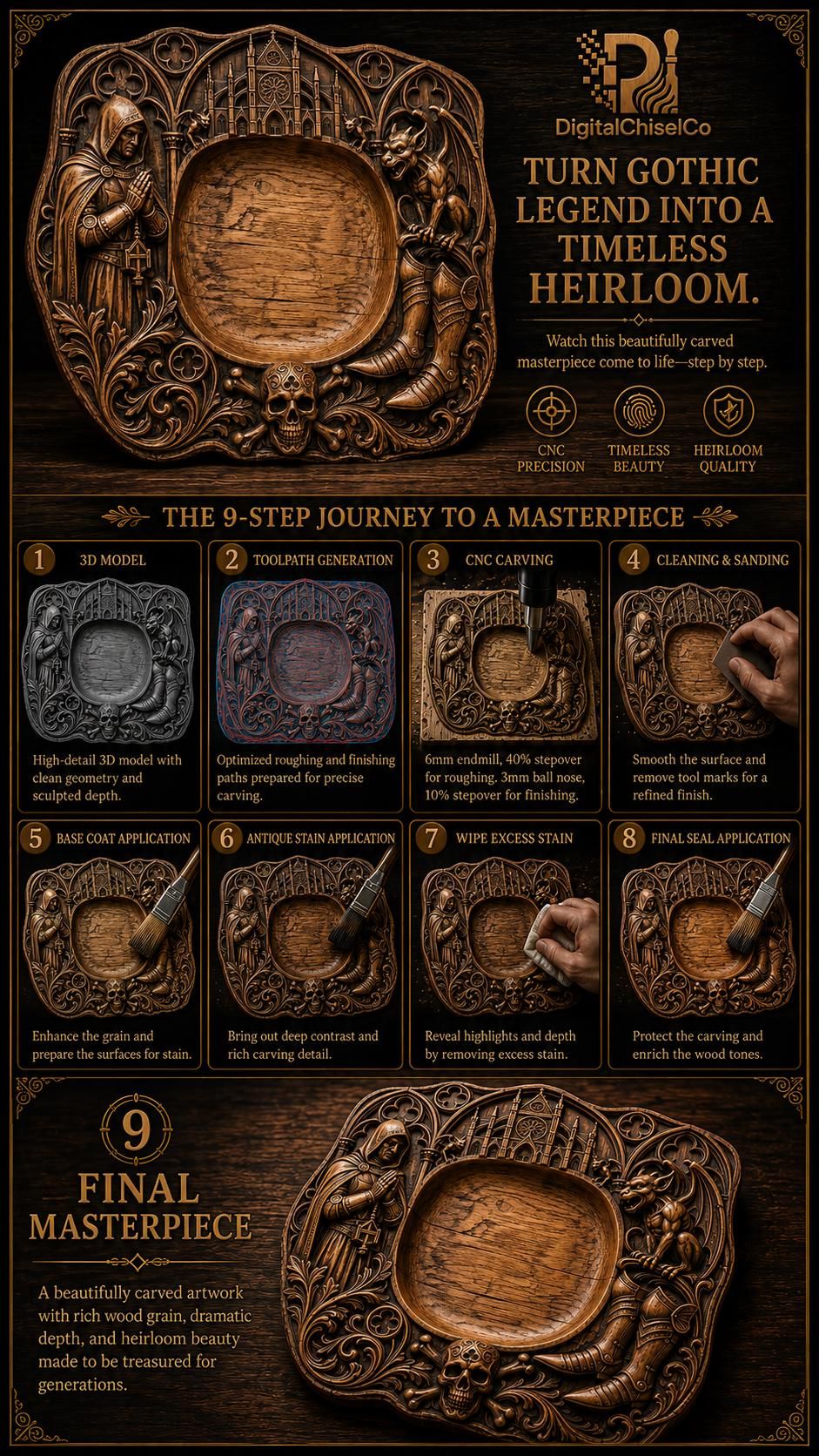Gothic Cathedral Platter with Skull and Gargoyles STL Relief bas-relief STL — view 6
