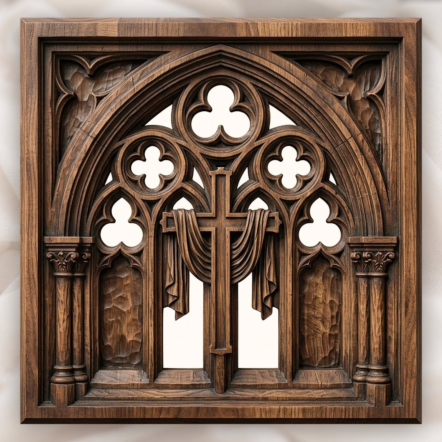 Gothic Cathedral Window Cross CNC Relief STL bas-relief STL design