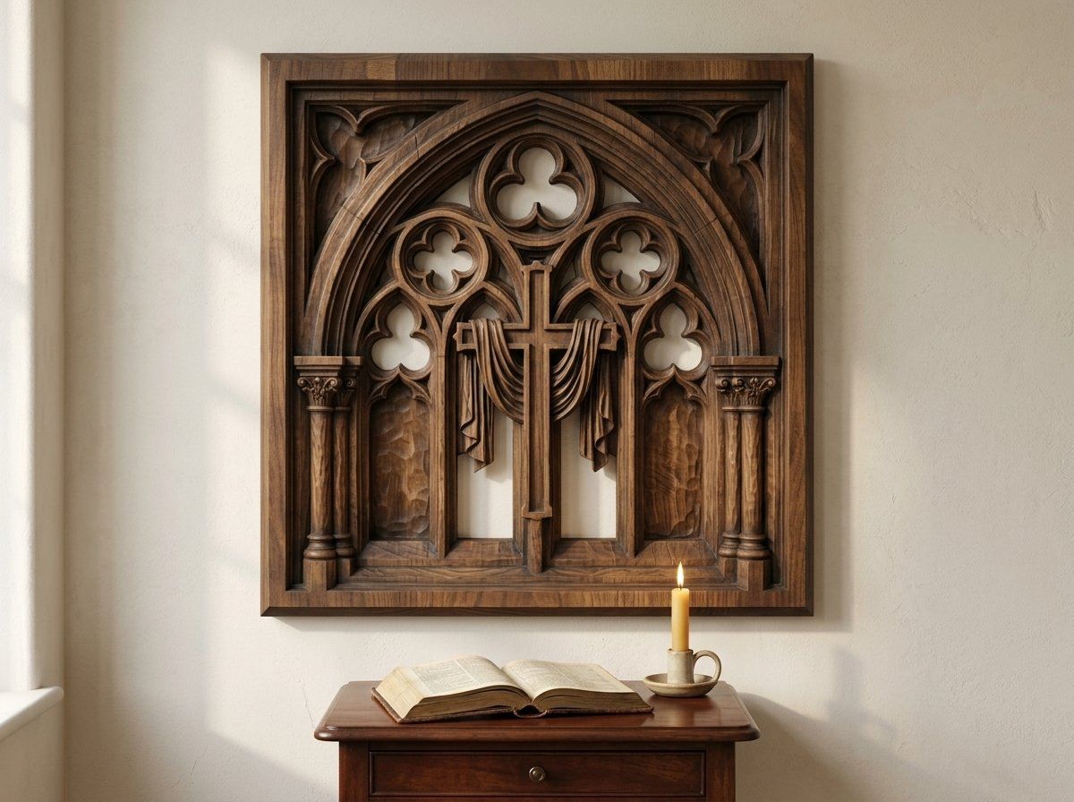 Gothic Cathedral Window Cross CNC Relief STL bas-relief STL — view 13