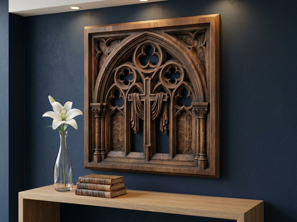 Gothic Cathedral Window Cross CNC Relief STL bas-relief STL — view 14
