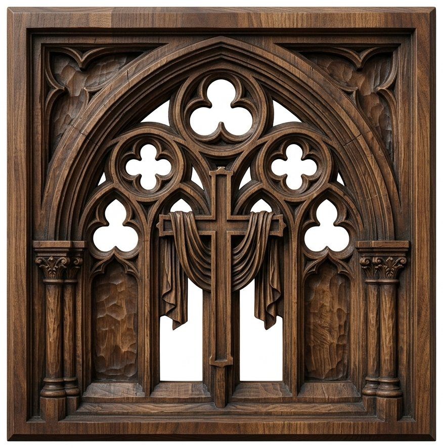 Gothic Cathedral Window Cross CNC Relief STL bas-relief STL — view 4