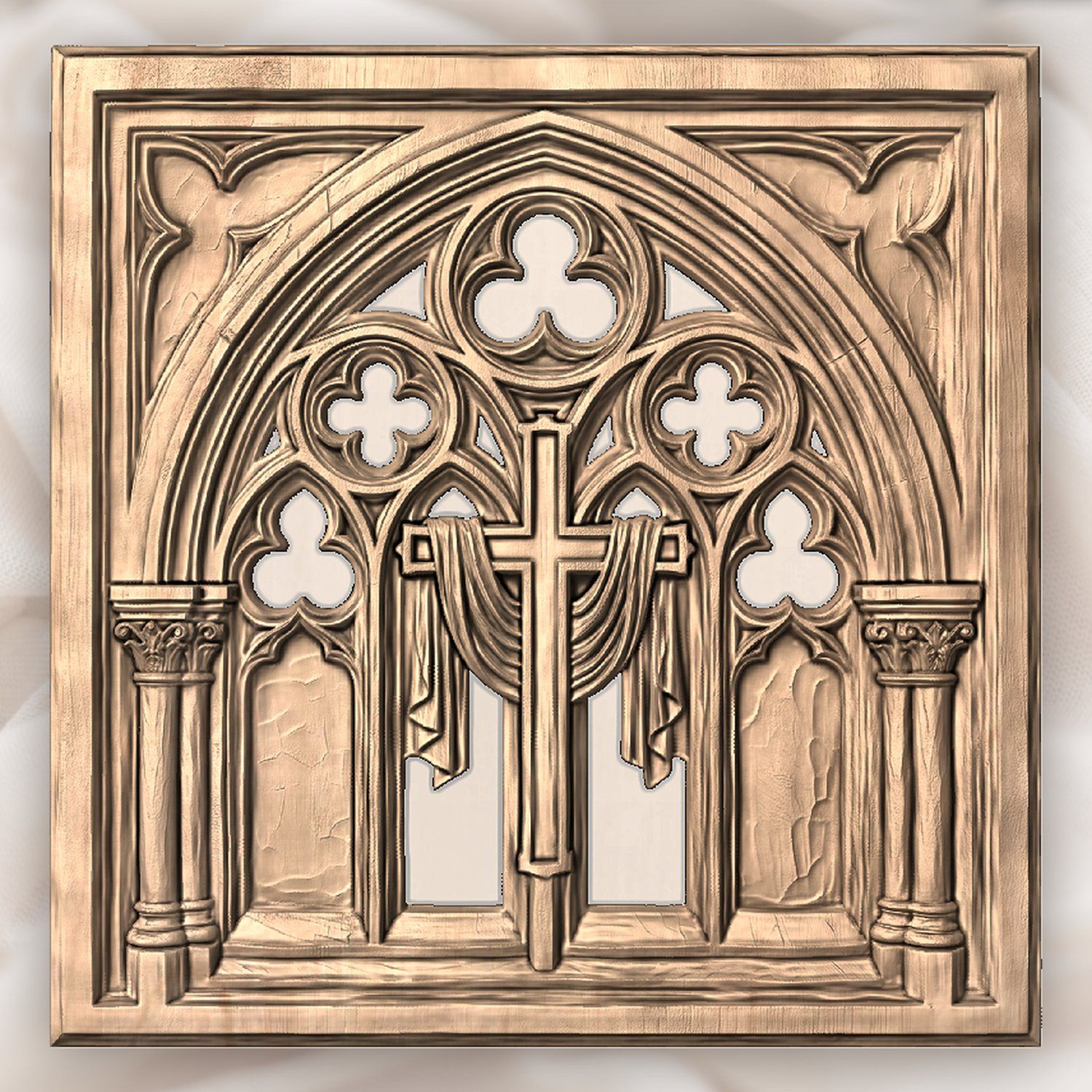 Gothic Cathedral Window Cross CNC Relief STL bas-relief STL — view 5