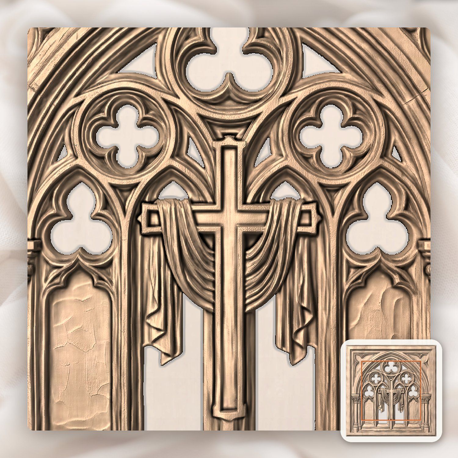 Gothic Cathedral Window Cross CNC Relief STL bas-relief STL — view 7