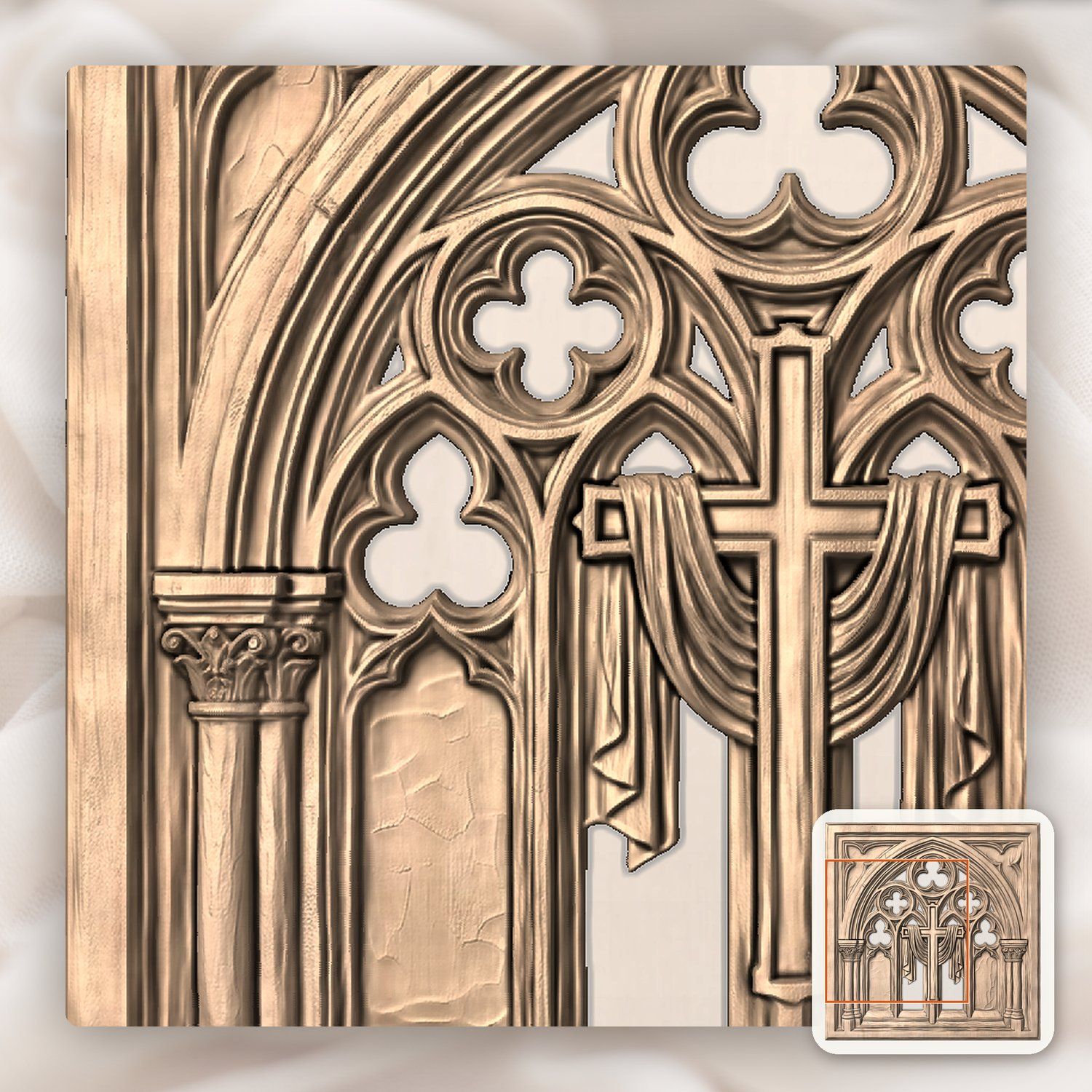 Gothic Cathedral Window Cross CNC Relief STL bas-relief STL — view 9