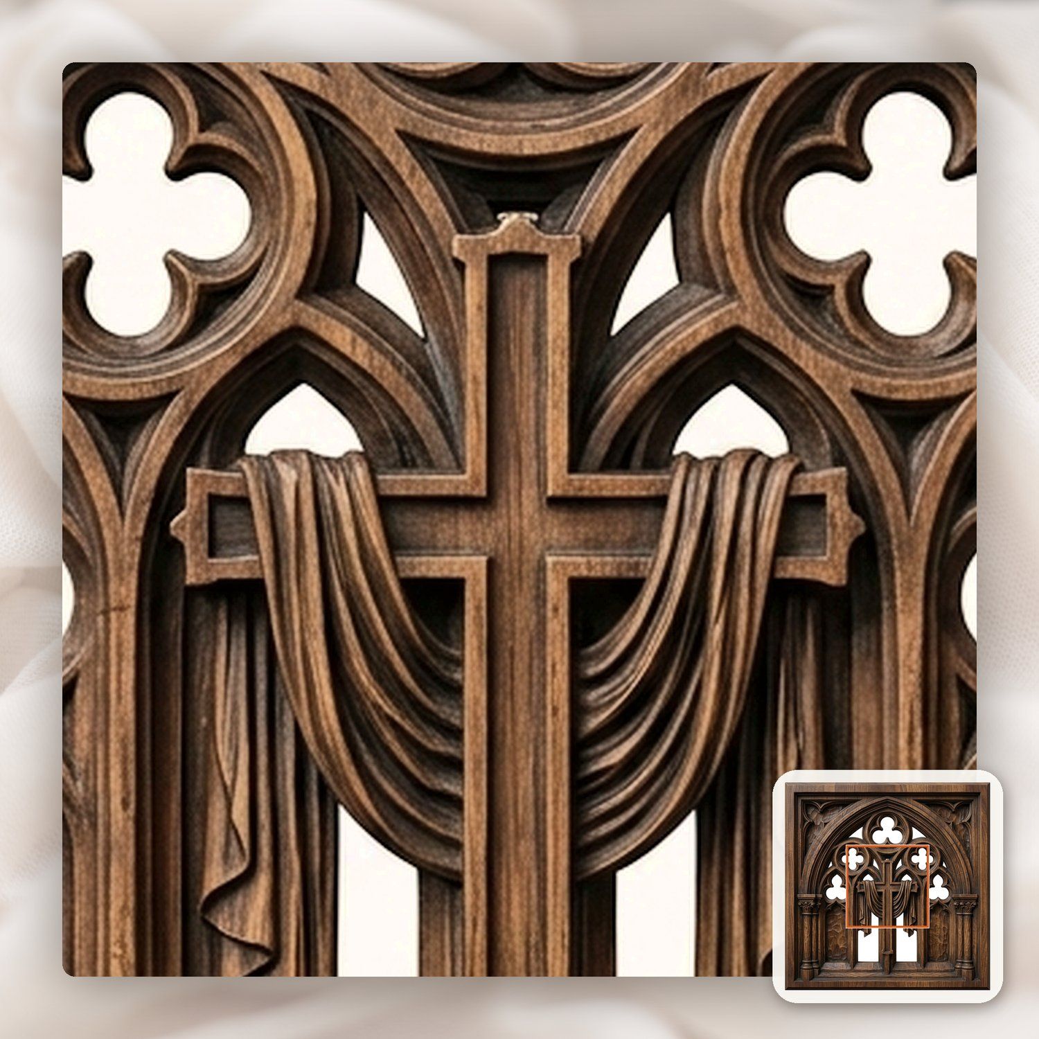 Gothic Cathedral Window Cross CNC Relief STL bas-relief STL — view 11