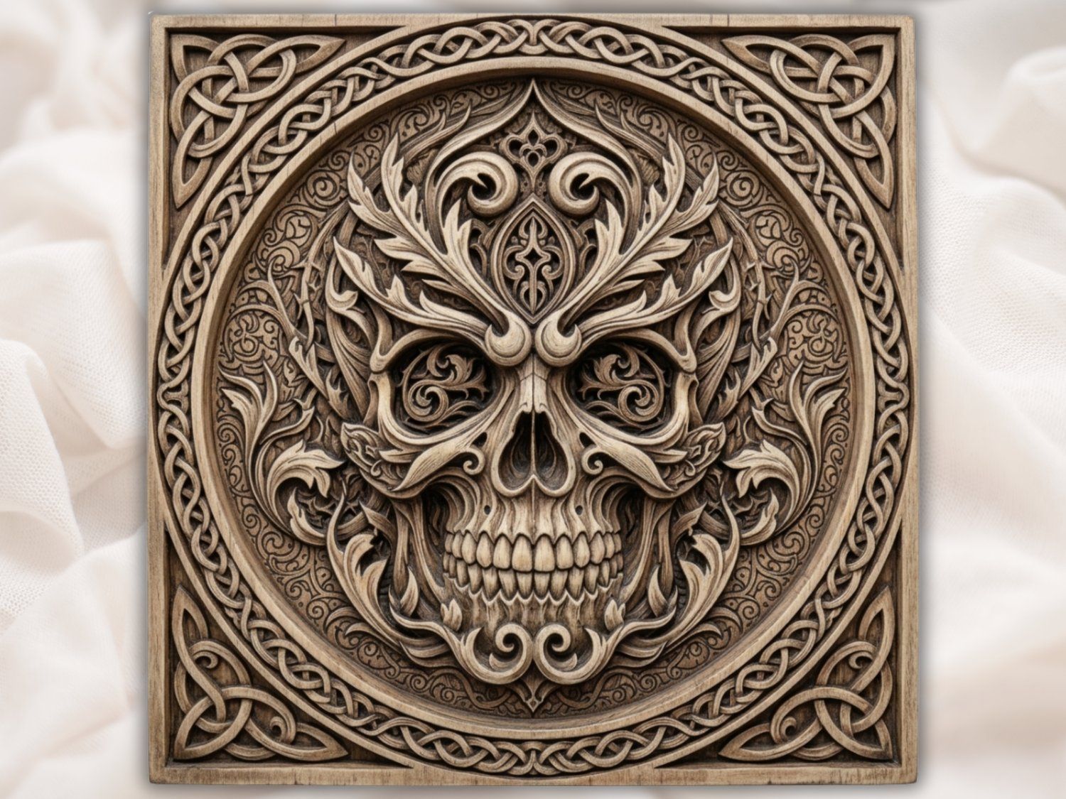 Gothic Foliate Skull Celtic Knotwork CNC Relief STL bas-relief STL design