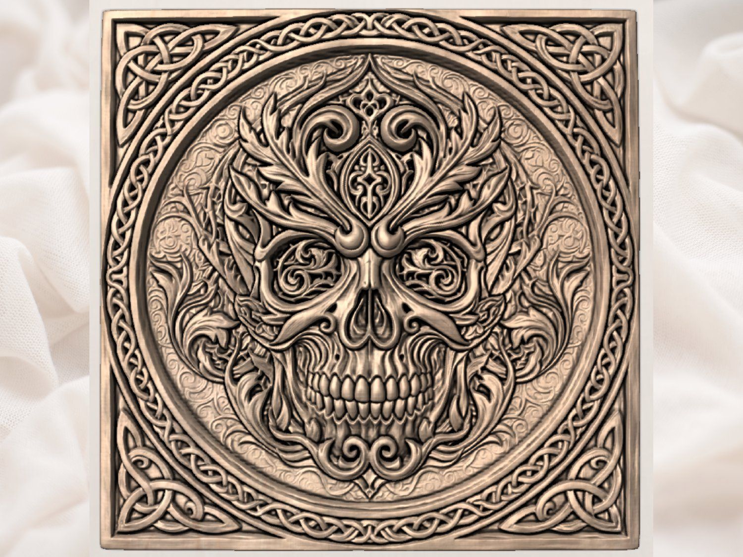 Gothic Foliate Skull Celtic Knotwork CNC Relief STL bas-relief STL — view 4