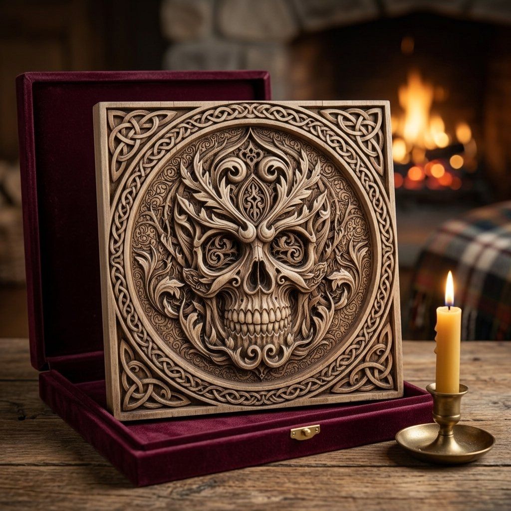 Gothic Foliate Skull Celtic Knotwork CNC Relief STL bas-relief STL — view 9
