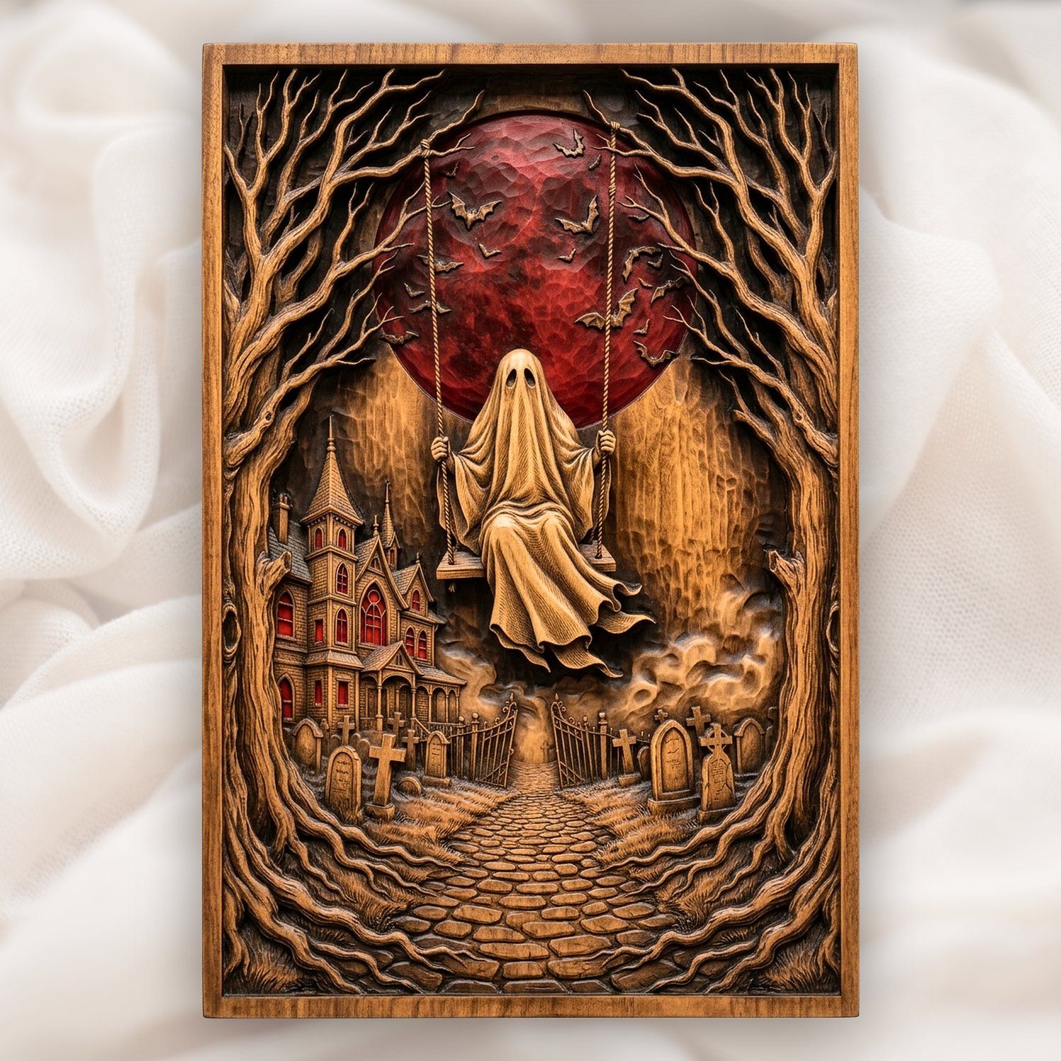 Gothic Ghost Cemetery Moonlight CNC Relief STL bas-relief STL design