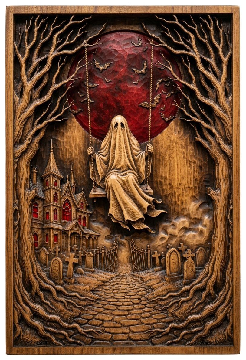 Gothic Ghost Cemetery Moonlight CNC Relief STL bas-relief STL — view 13