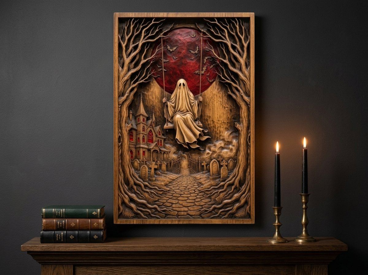 Gothic Ghost Cemetery Moonlight CNC Relief STL bas-relief STL — view 14