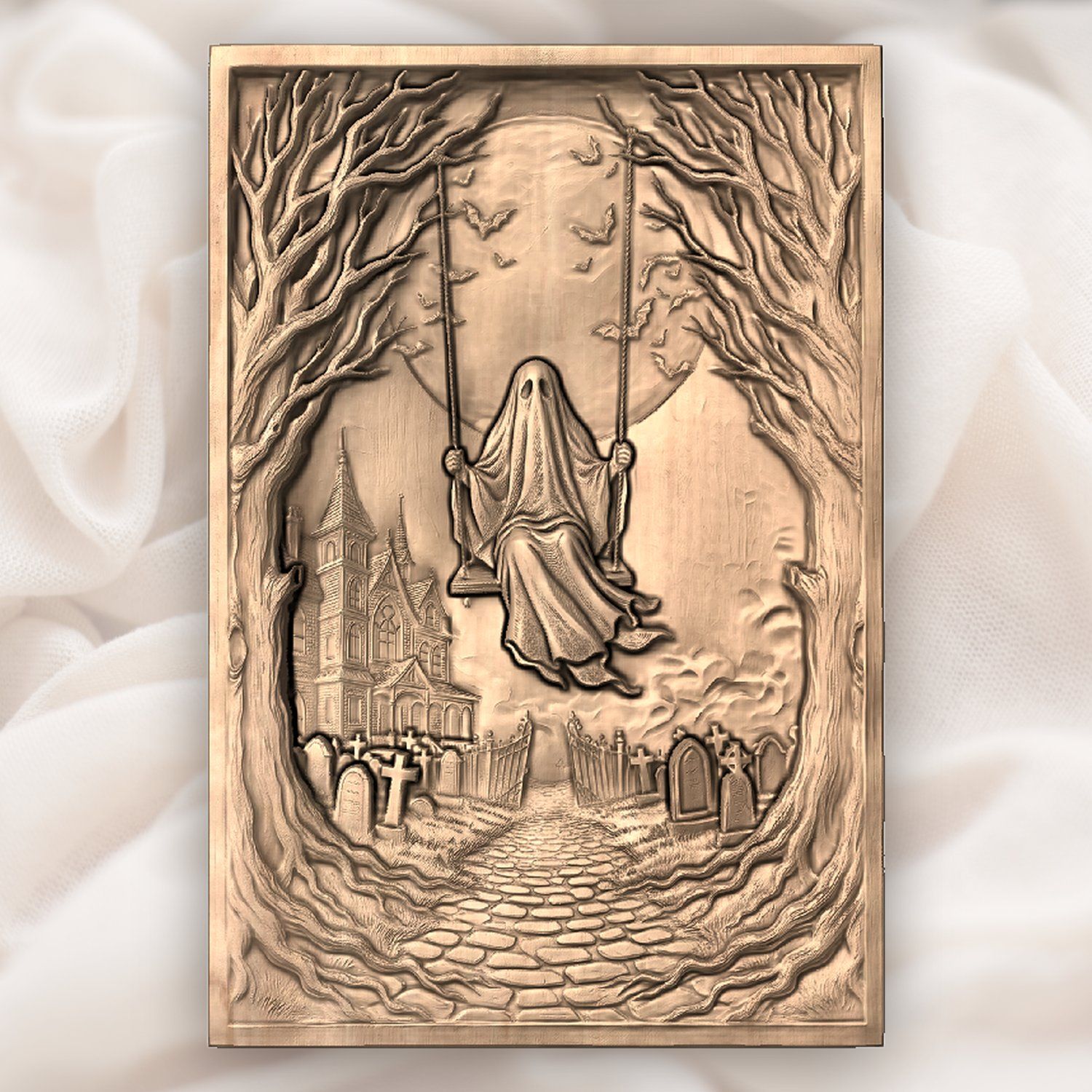 Gothic Ghost Cemetery Moonlight CNC Relief STL bas-relief STL — view 4