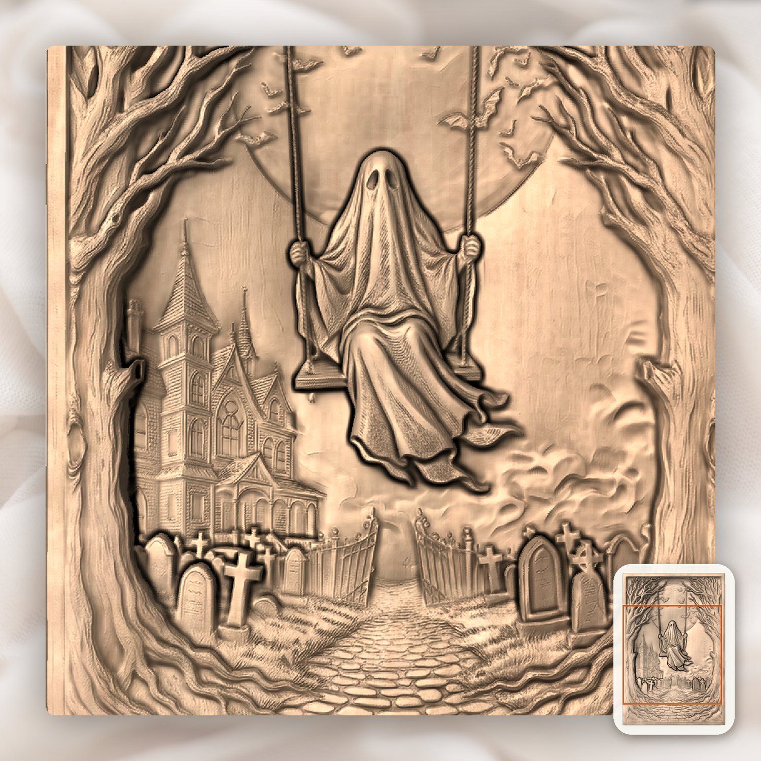 Gothic Ghost Cemetery Moonlight CNC Relief STL bas-relief STL — view 6