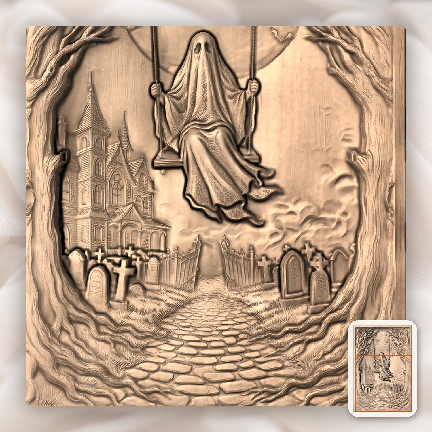 Gothic Ghost Cemetery Moonlight CNC Relief STL bas-relief STL — view 7