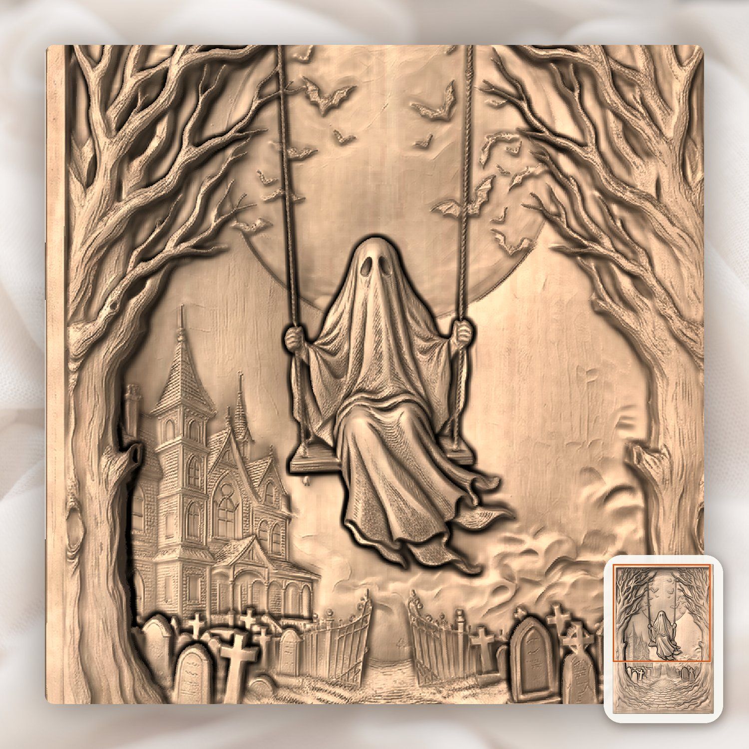 Gothic Ghost Cemetery Moonlight CNC Relief STL bas-relief STL — view 8