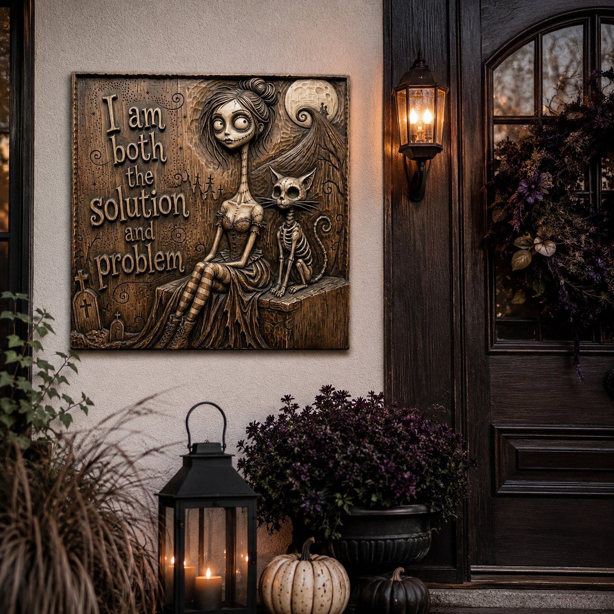 Gothic Girl and Skeleton Cat Wood Panel CNC Relief STL bas-relief STL — view 8