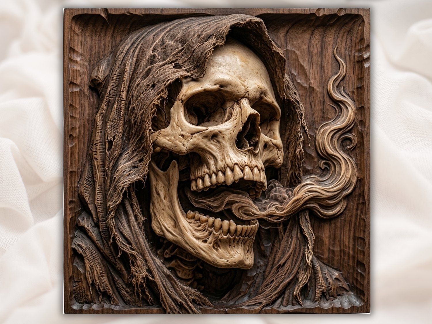 Gothic Hooded Grim Reaper Skull CNC Relief STL bas-relief STL — view 2