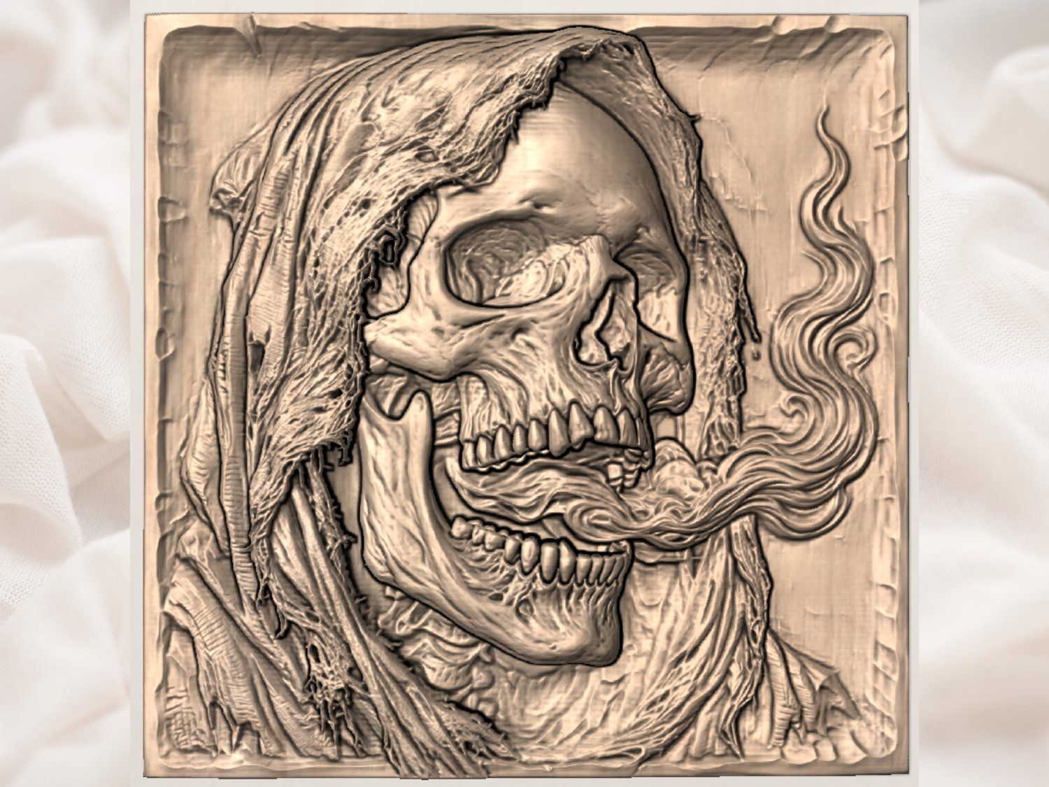 Gothic Hooded Grim Reaper Skull CNC Relief STL bas-relief STL — view 3