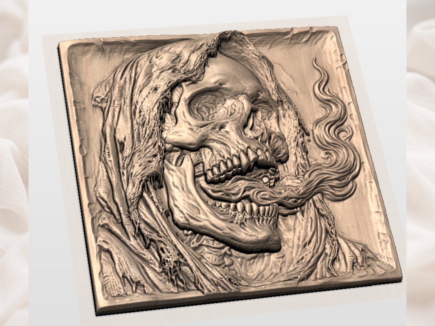 Gothic Hooded Grim Reaper Skull CNC Relief STL bas-relief STL — view 4