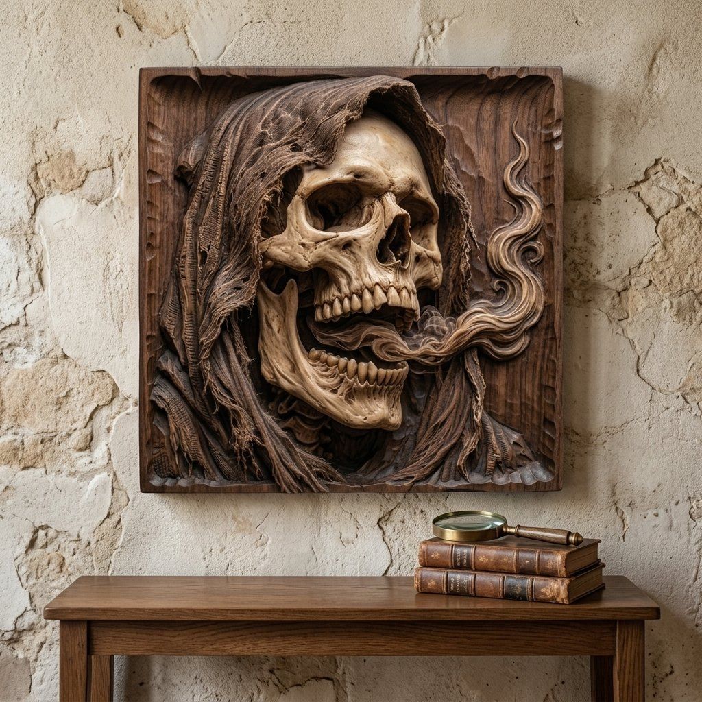 Gothic Hooded Grim Reaper Skull CNC Relief STL bas-relief STL — view 6