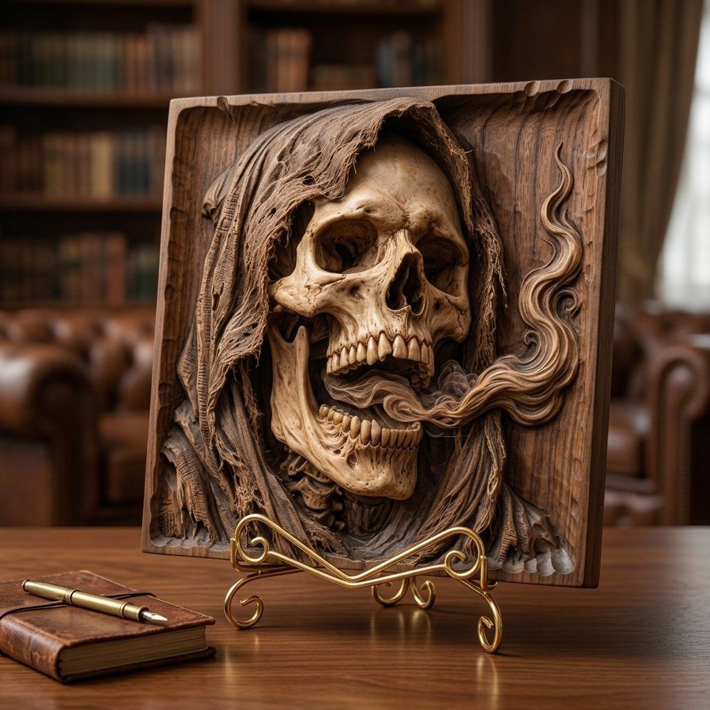 Gothic Hooded Grim Reaper Skull CNC Relief STL bas-relief STL — view 7