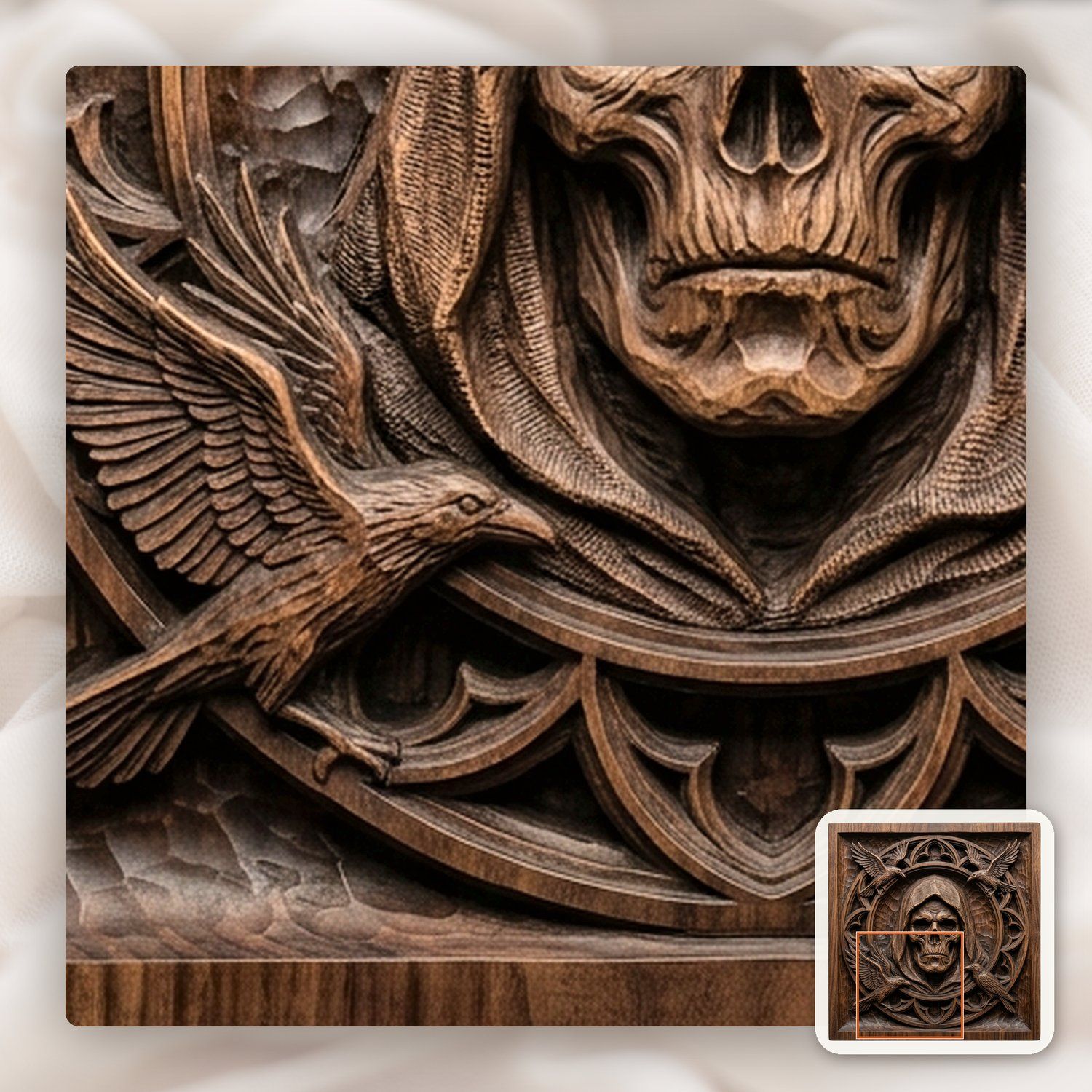 Gothic Hooded Reaper and Ravens Panel CNC Relief STL bas-relief STL — view 11