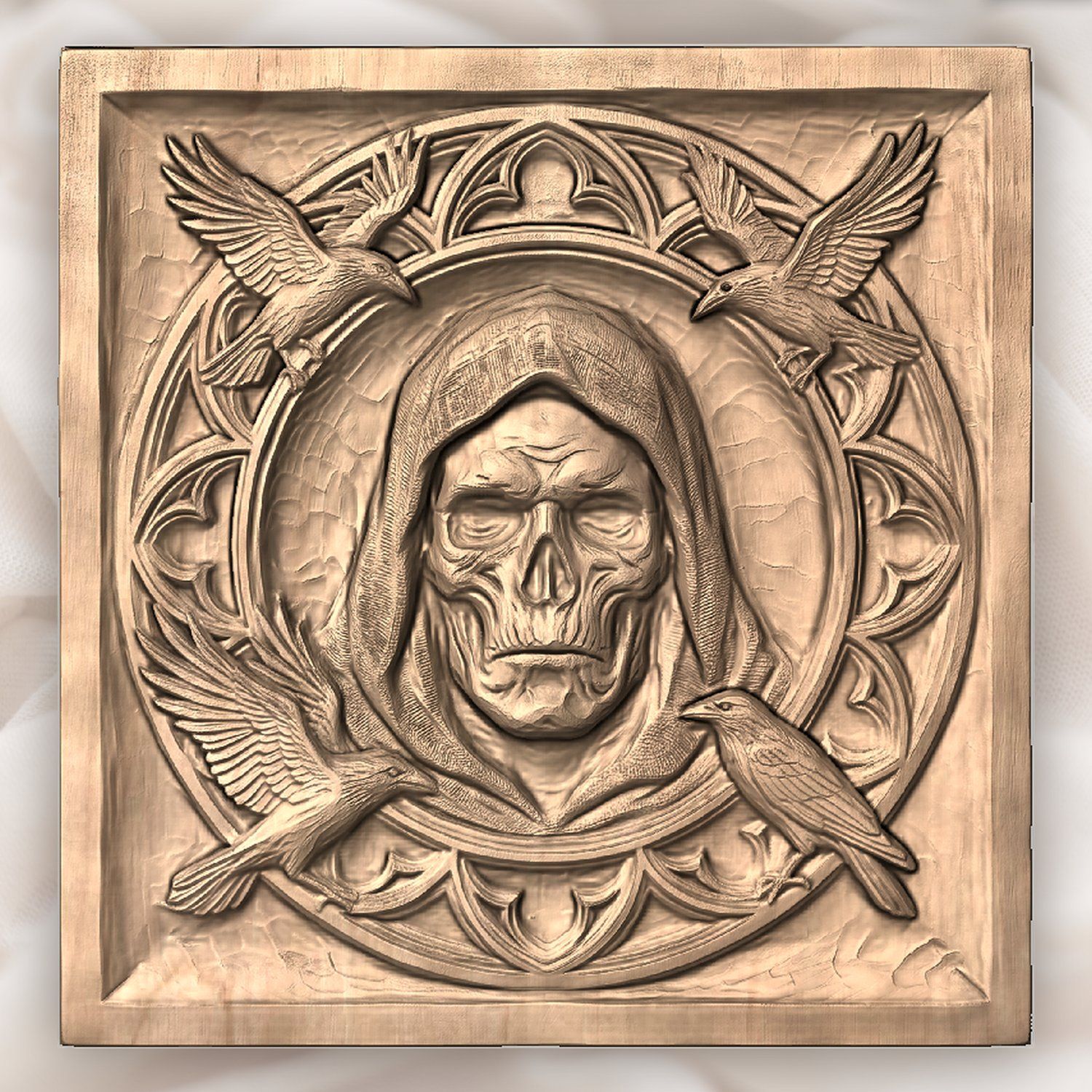 Gothic Hooded Reaper and Ravens Panel CNC Relief STL bas-relief STL — view 4
