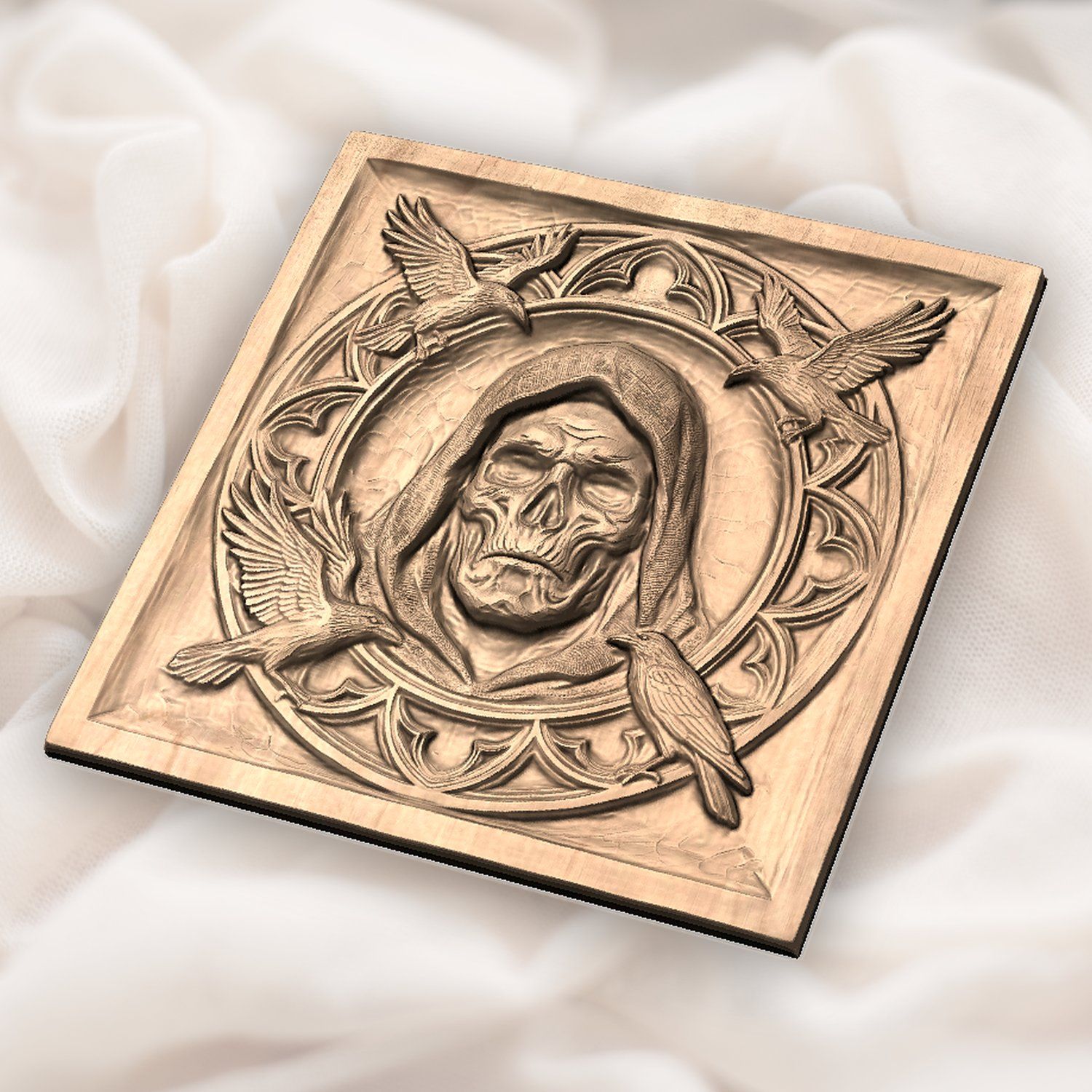 Gothic Hooded Reaper and Ravens Panel CNC Relief STL bas-relief STL — view 5