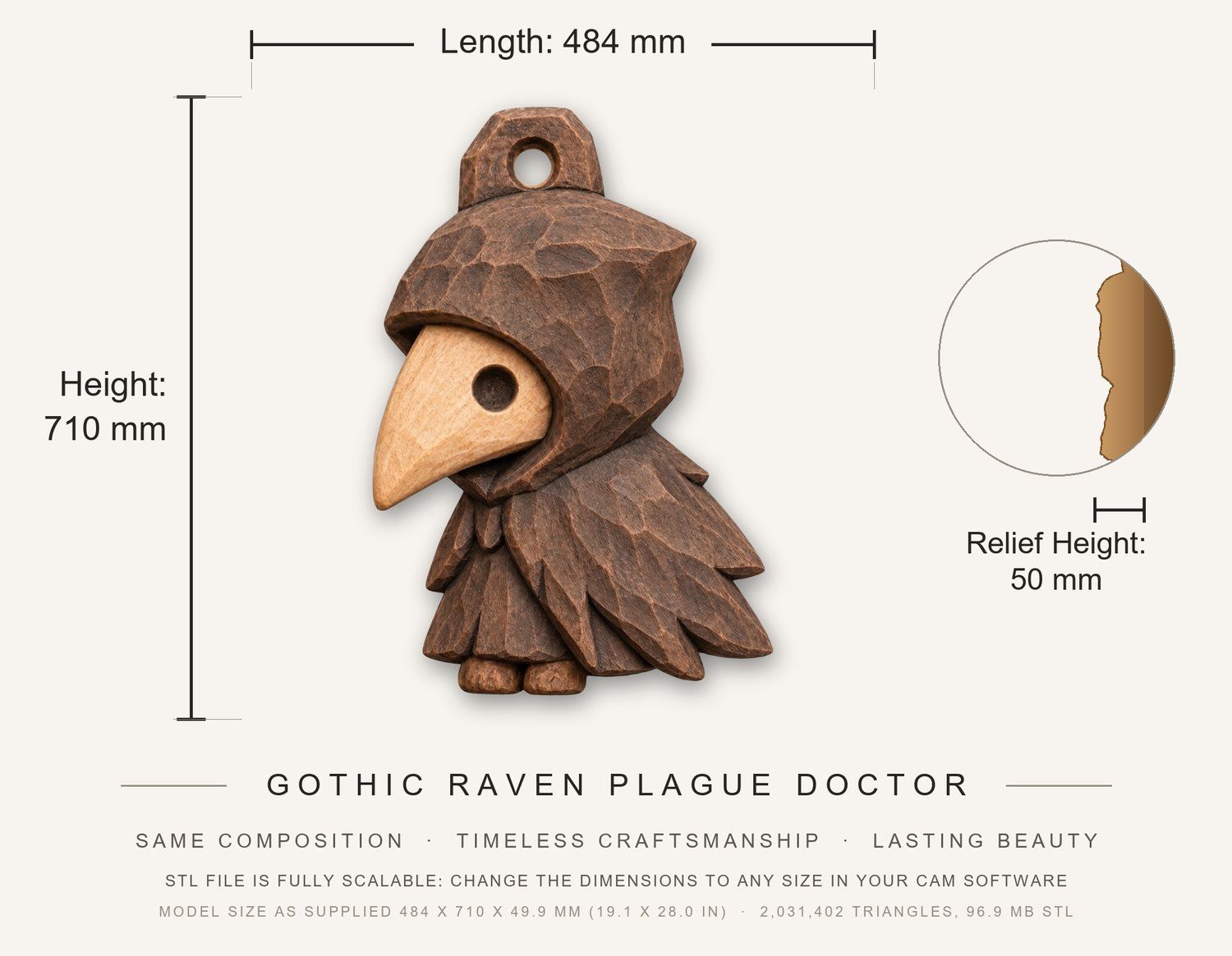 Gothic Raven Plague Doctor CNC Relief STL bas-relief STL — view 4