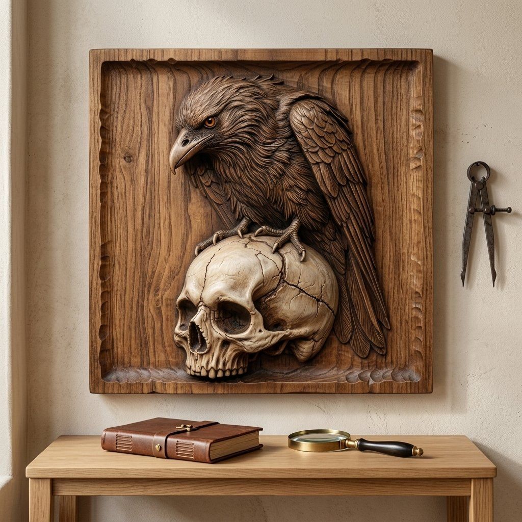 Gothic Raven Skull Guardian CNC Relief STL bas-relief STL — view 6
