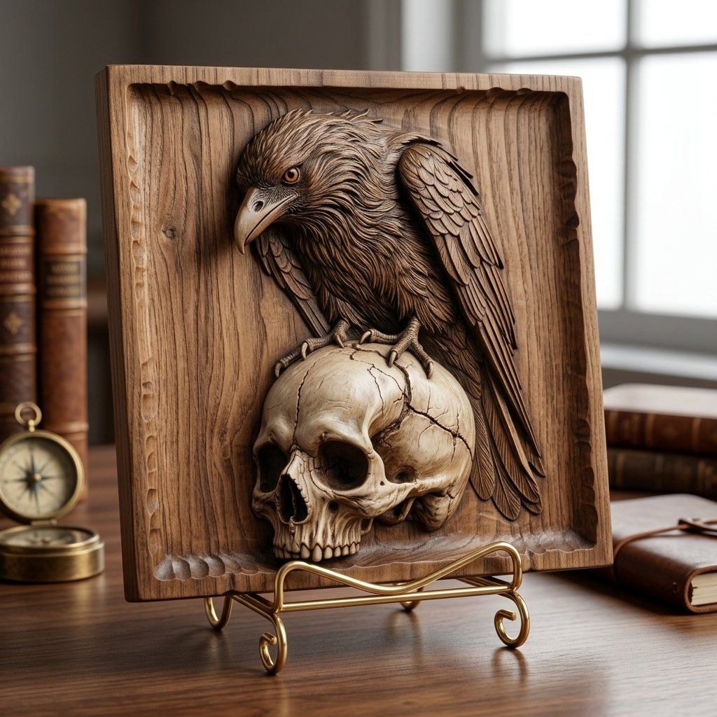 Gothic Raven Skull Guardian CNC Relief STL bas-relief STL — view 7