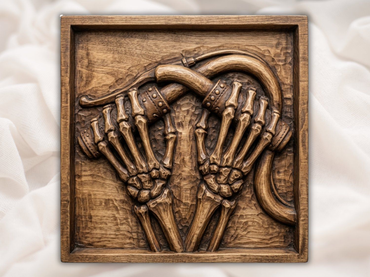 Gothic Skeletal Hands Wall Art Decor | Macabre Memento Mori Relief Panel | Wood Carving Design for Aspire VCarve Pro Carveco — carved bas relief STL file for CNC