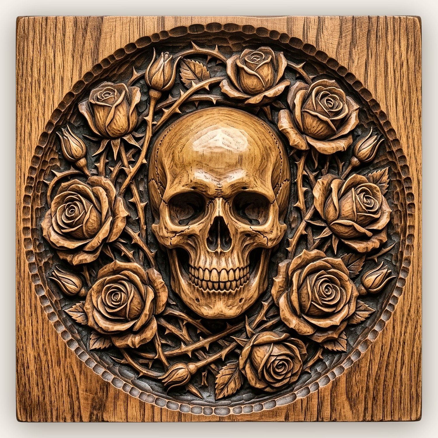 Gothic Skull and Roses Wood Carving CNC Relief STL bas-relief STL design