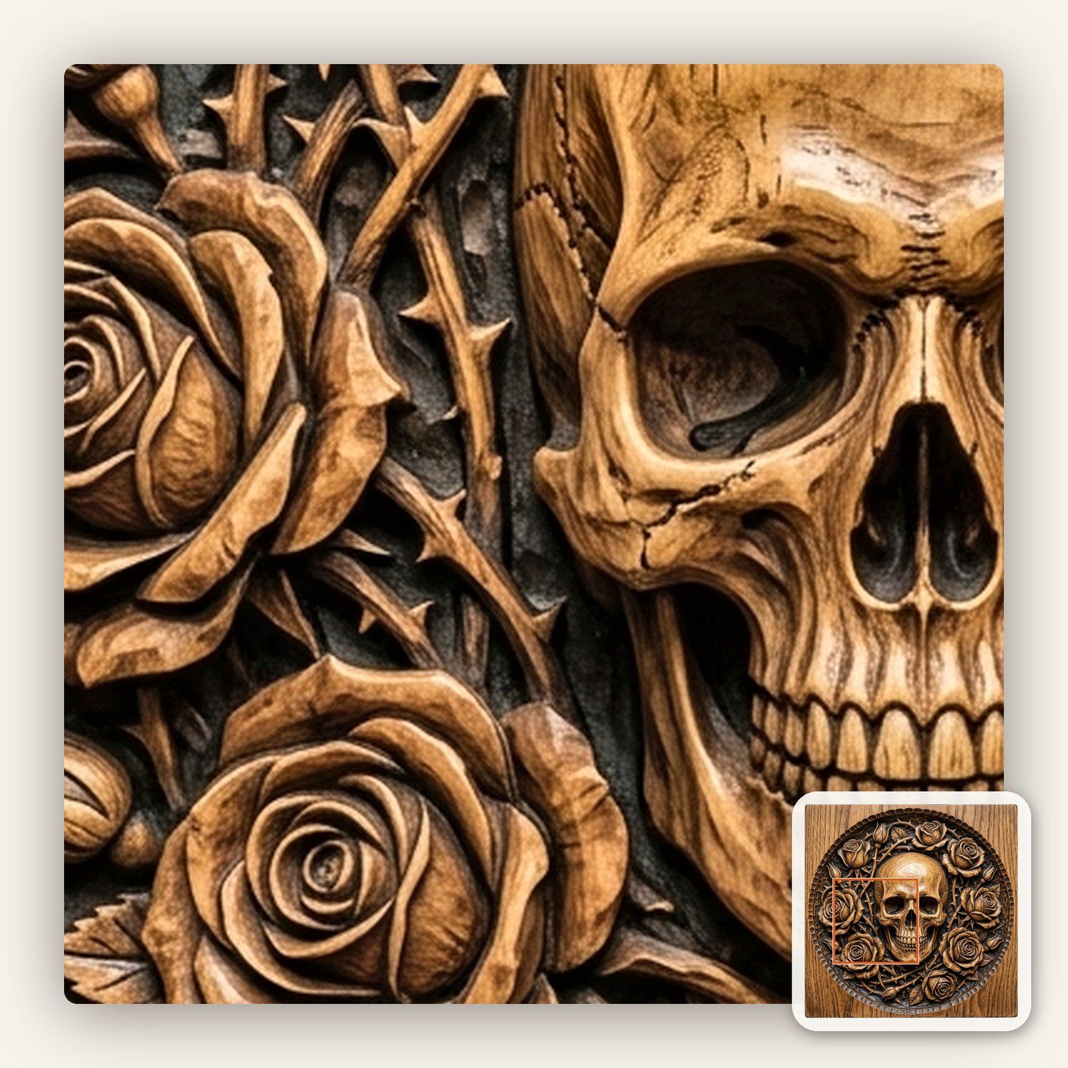 Gothic Skull and Roses Wood Carving CNC Relief STL bas-relief STL — view 10