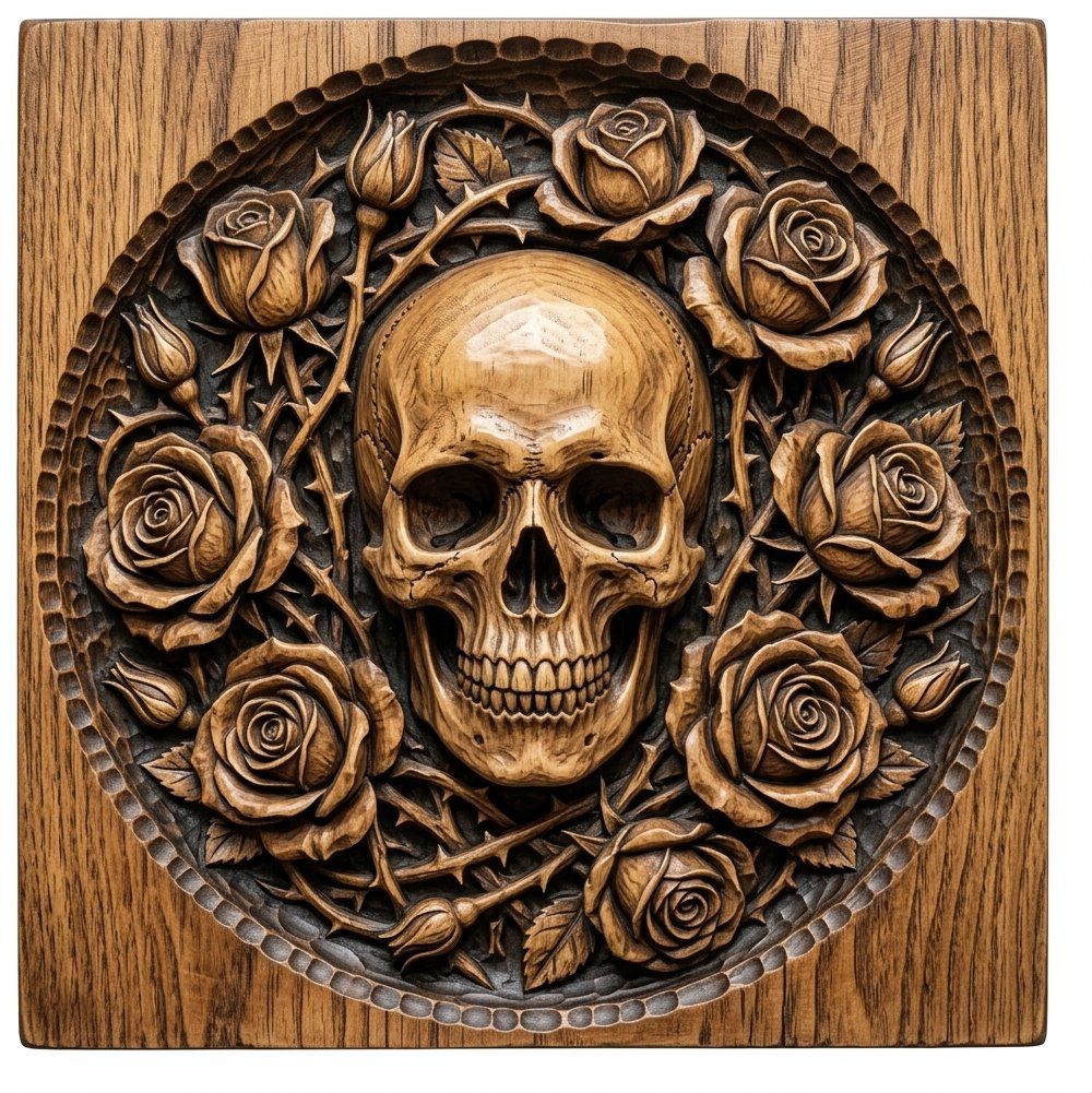 Gothic Skull and Roses Wood Carving CNC Relief STL bas-relief STL — view 13