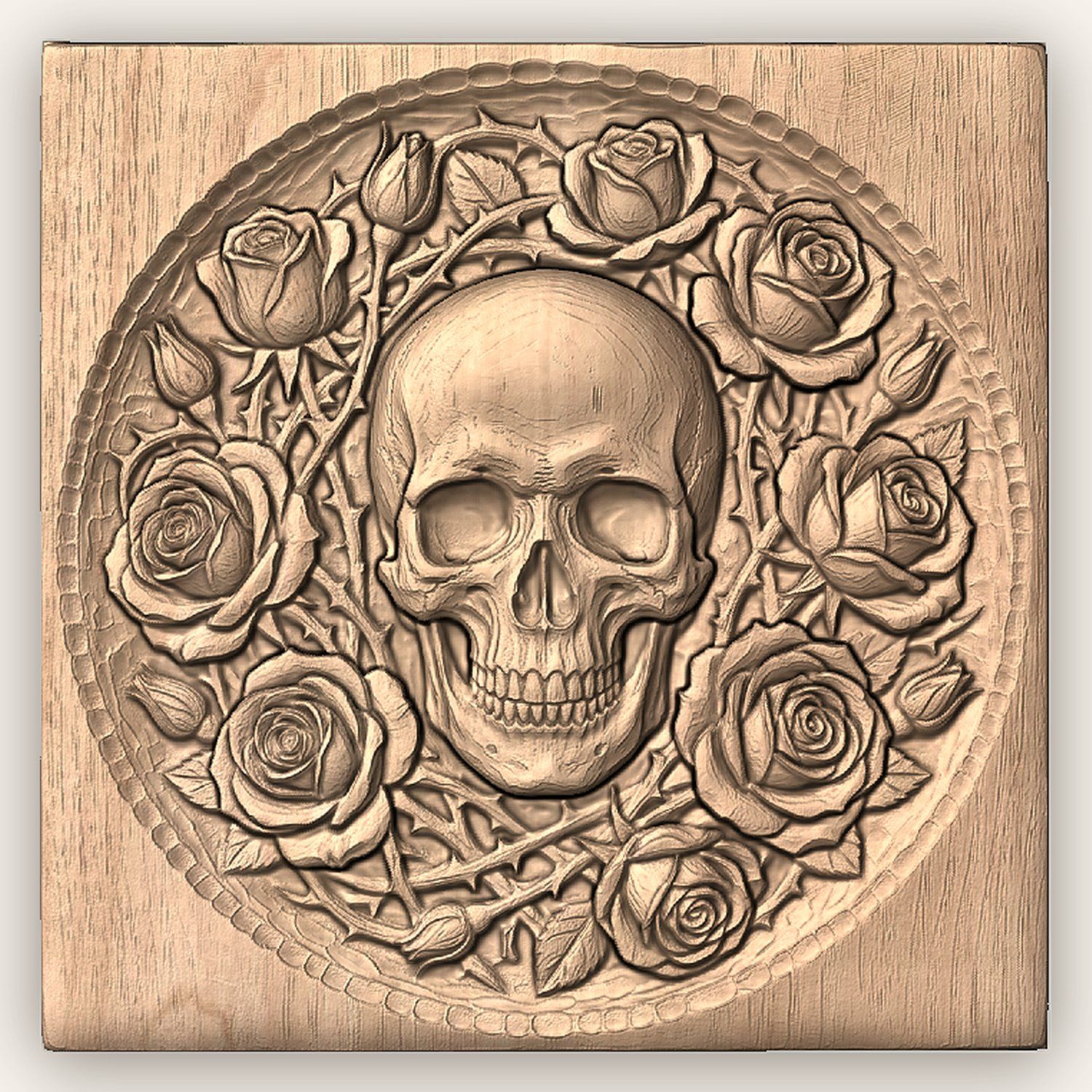 Gothic Skull and Roses Wood Carving CNC Relief STL bas-relief STL — view 3