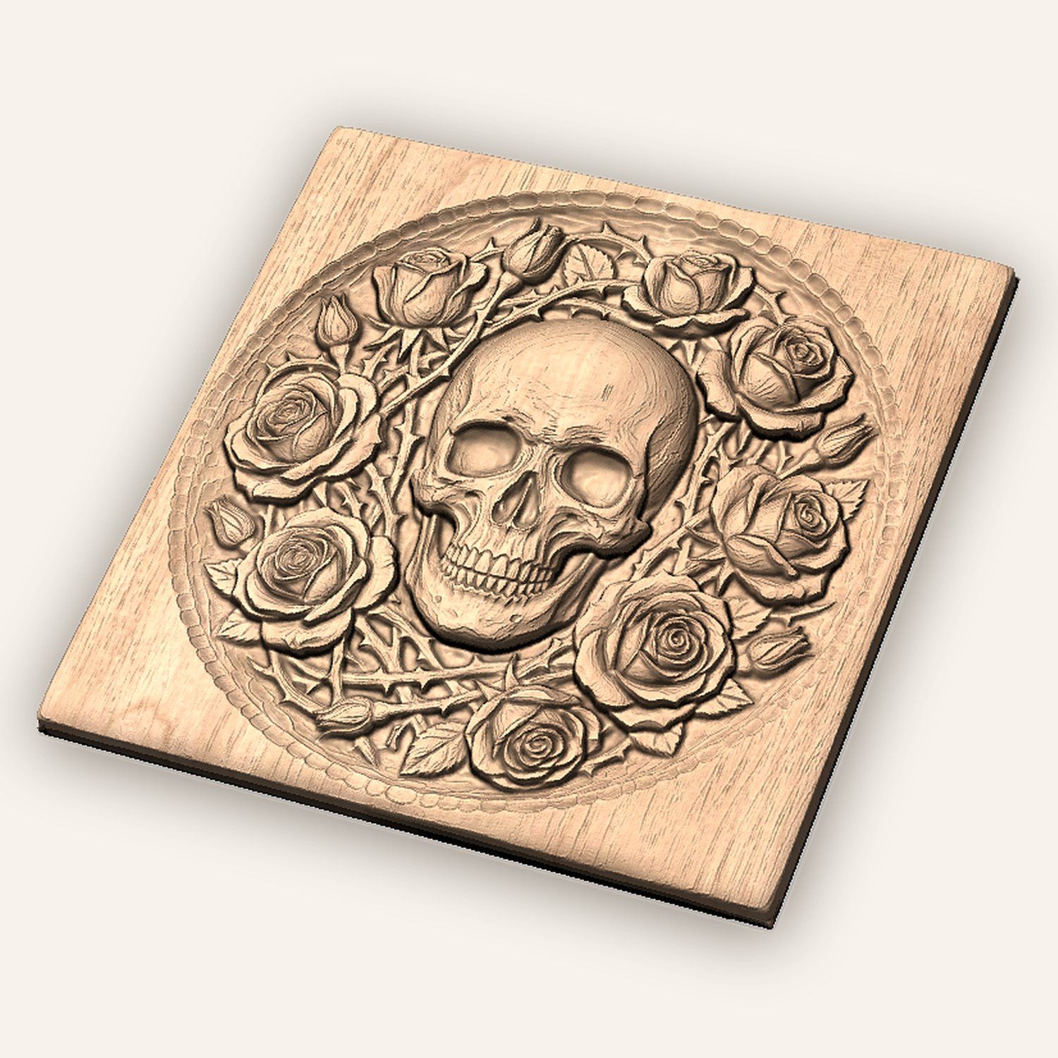 Gothic Skull and Roses Wood Carving CNC Relief STL bas-relief STL — view 4