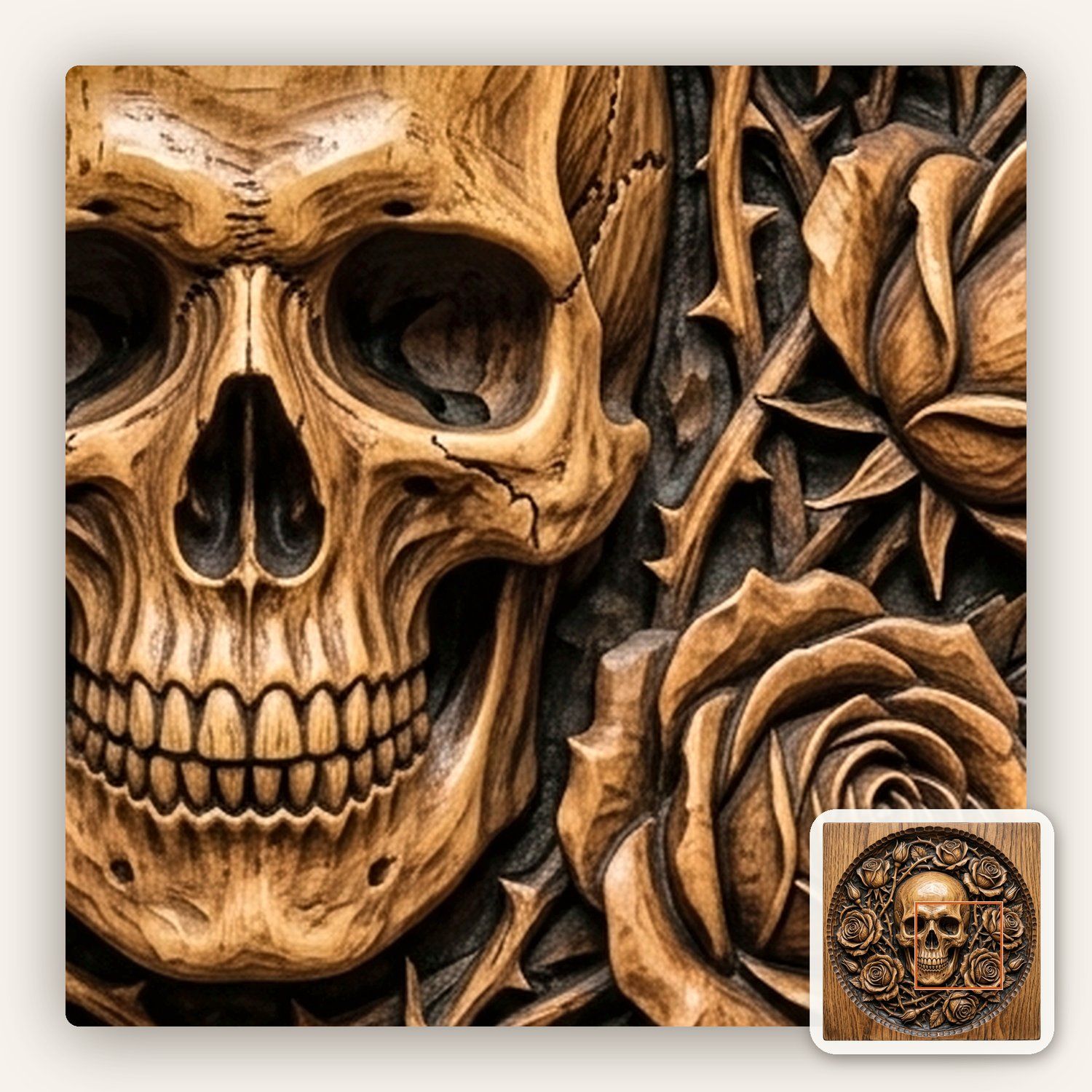 Gothic Skull and Roses Wood Carving CNC Relief STL bas-relief STL — view 9