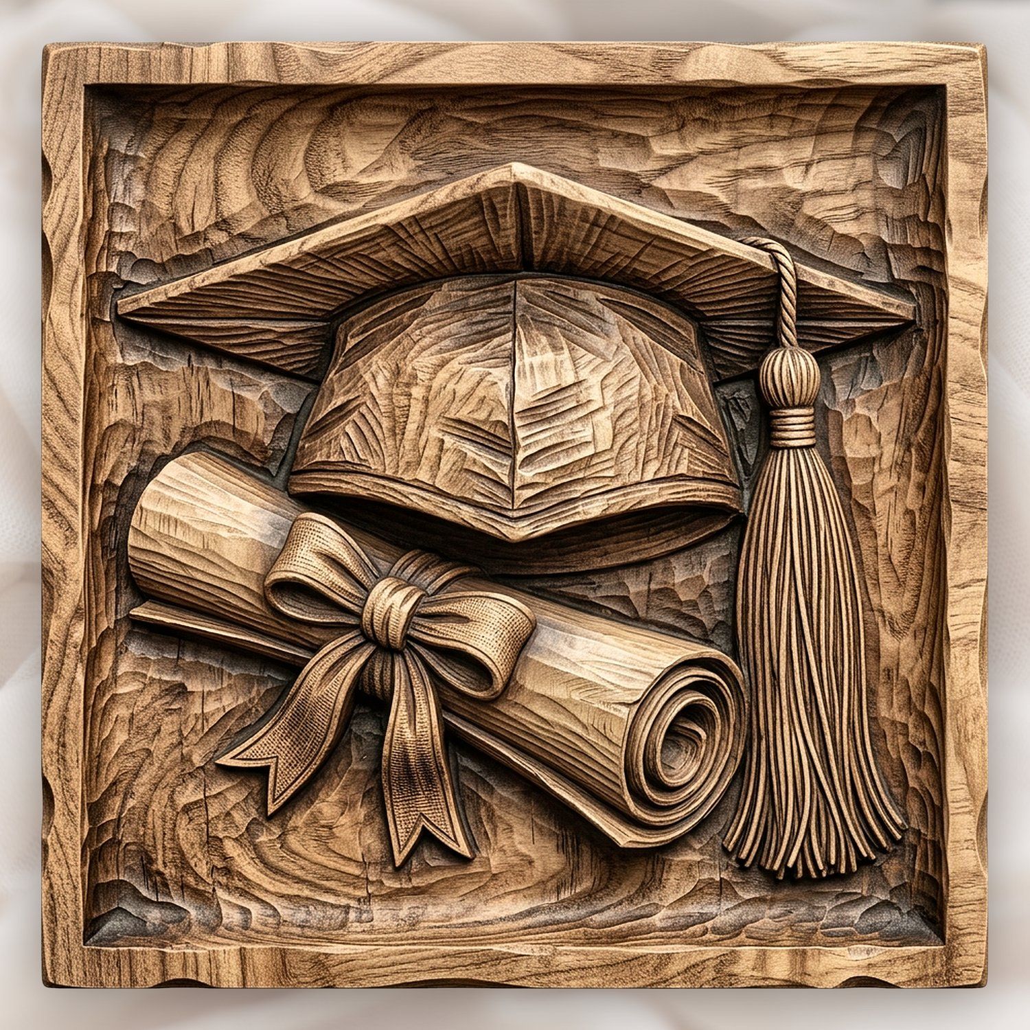 Graduation Cap and Diploma Achievement Plaque CNC Relief STL bas-relief STL design