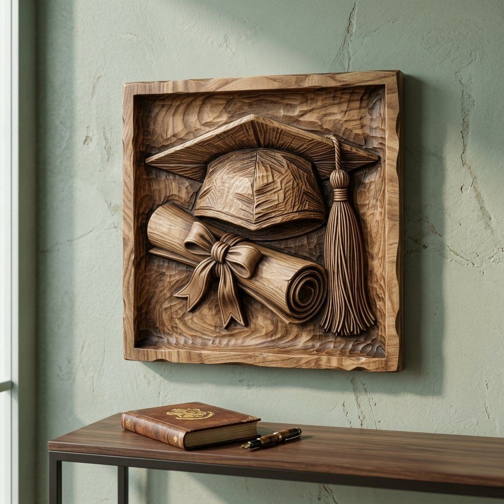 Graduation Cap and Diploma Achievement Plaque CNC Relief STL bas-relief STL — view 14