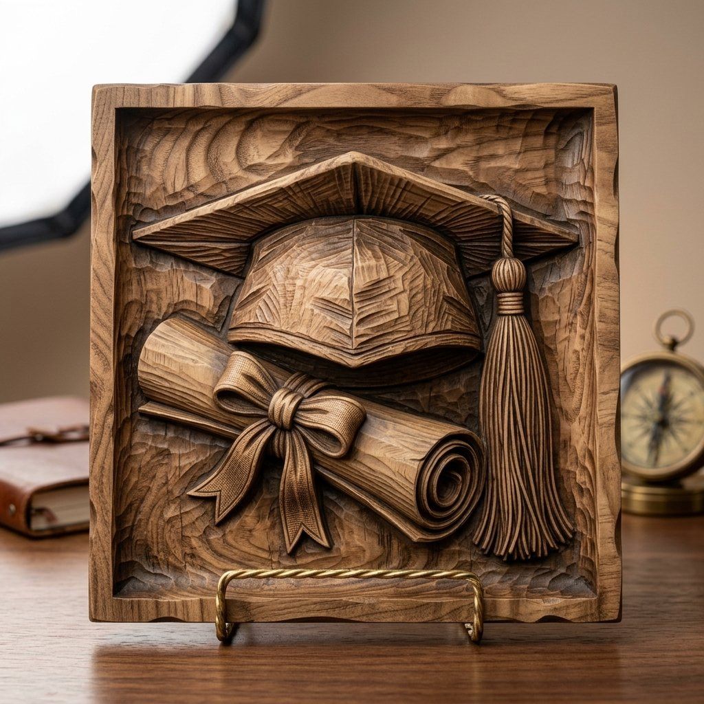 Graduation Cap and Diploma Achievement Plaque CNC Relief STL bas-relief STL — view 15