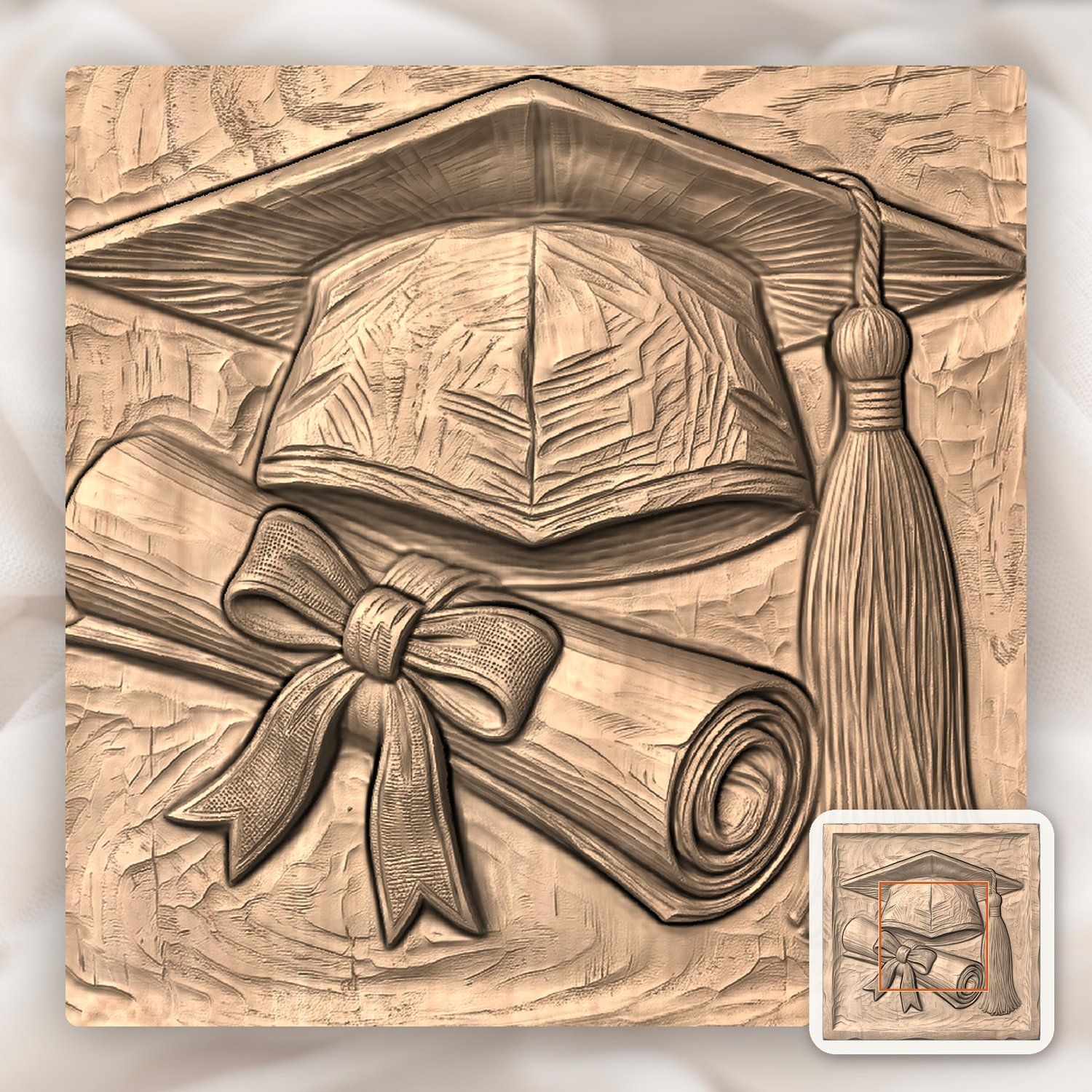 Graduation Cap and Diploma Achievement Plaque CNC Relief STL bas-relief STL — view 6