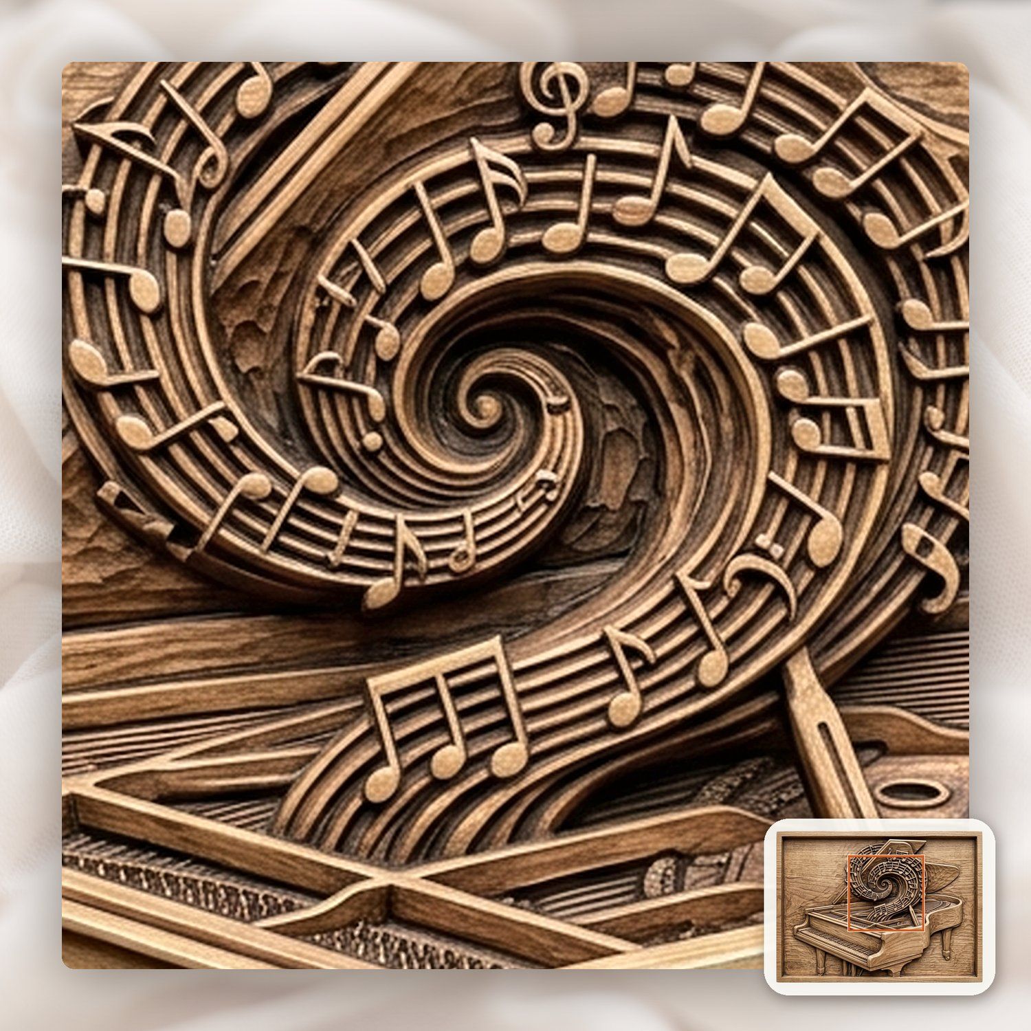 Grand Piano Music Spiral CNC Relief STL bas-relief STL — view 11