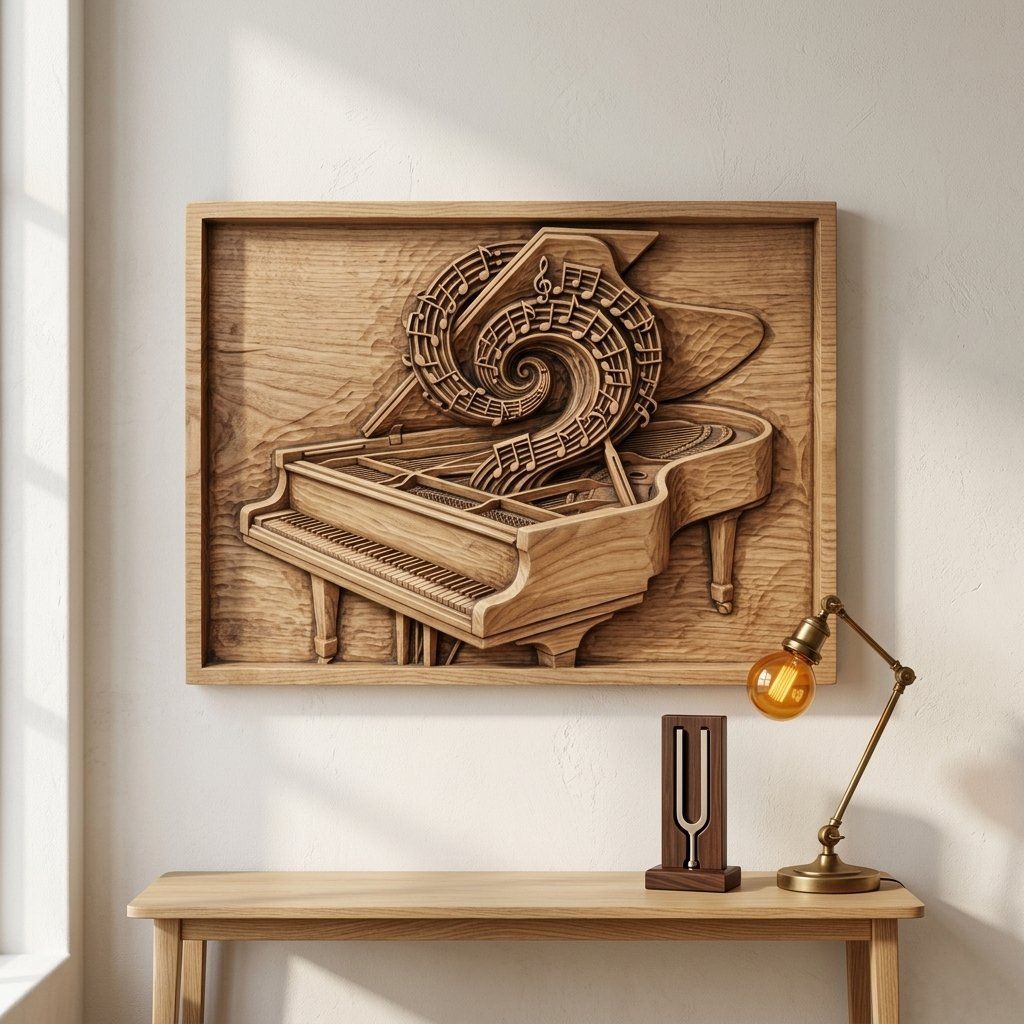 Grand Piano Music Spiral CNC Relief STL bas-relief STL — view 13