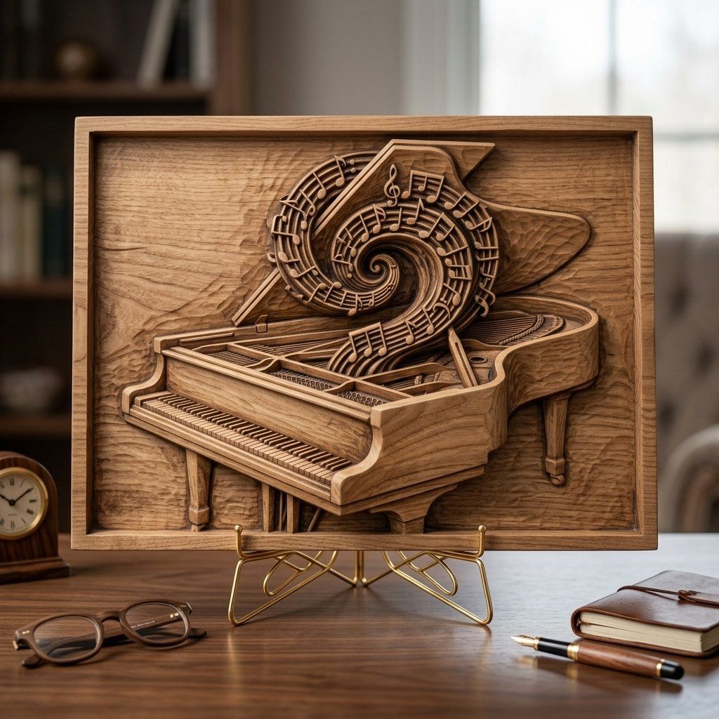 Grand Piano Music Spiral CNC Relief STL bas-relief STL — view 3