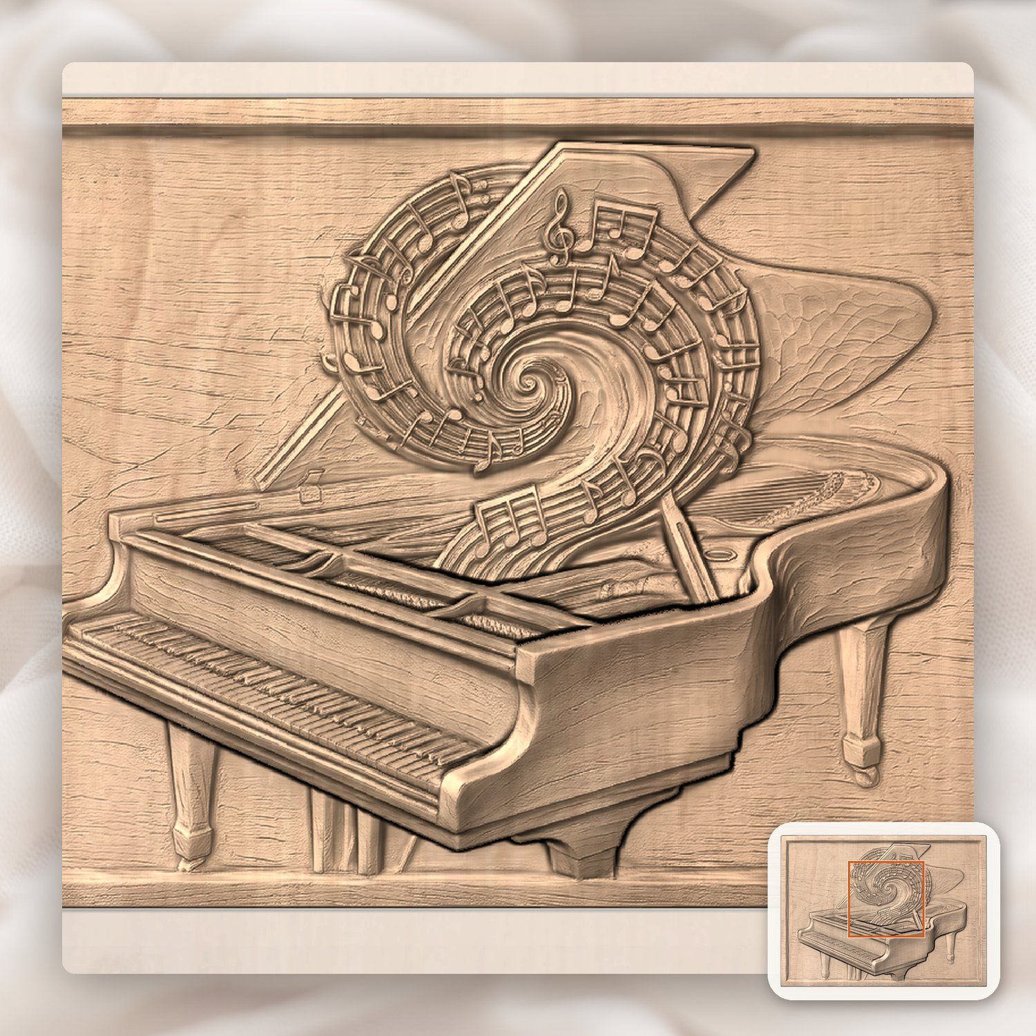 Grand Piano Music Spiral CNC Relief STL bas-relief STL — view 6