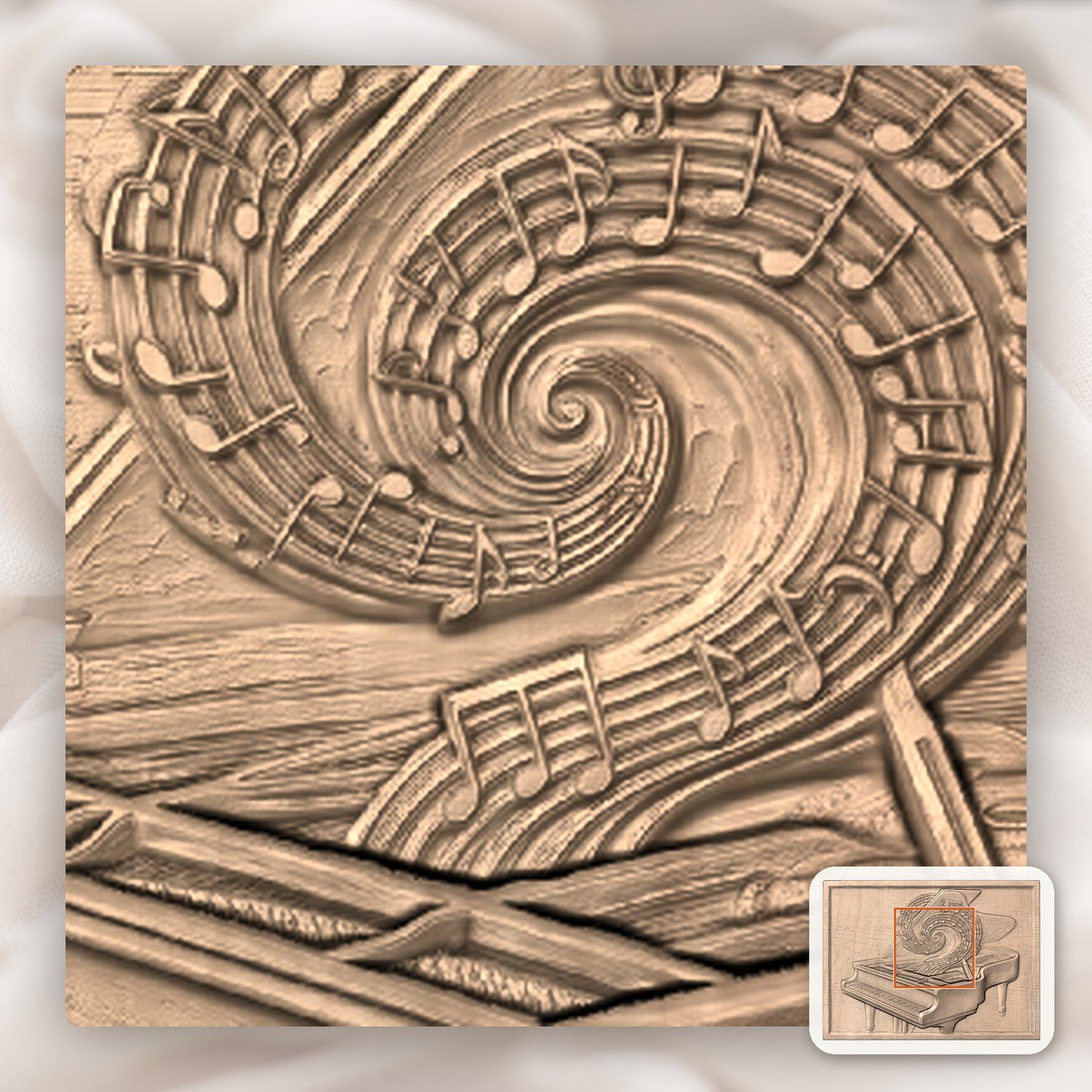 Grand Piano Music Spiral CNC Relief STL bas-relief STL — view 7