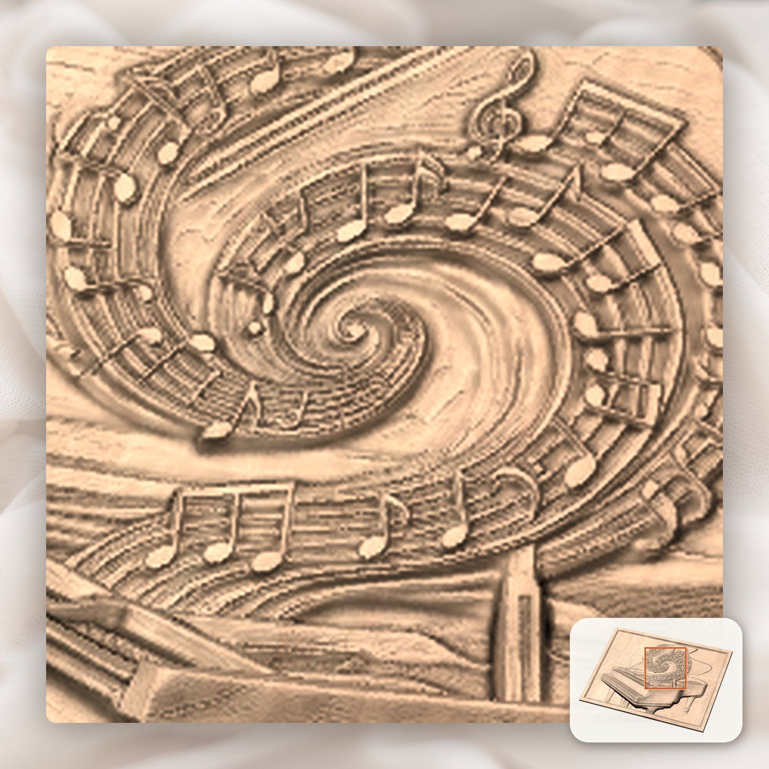 Grand Piano Music Spiral CNC Relief STL bas-relief STL — view 9